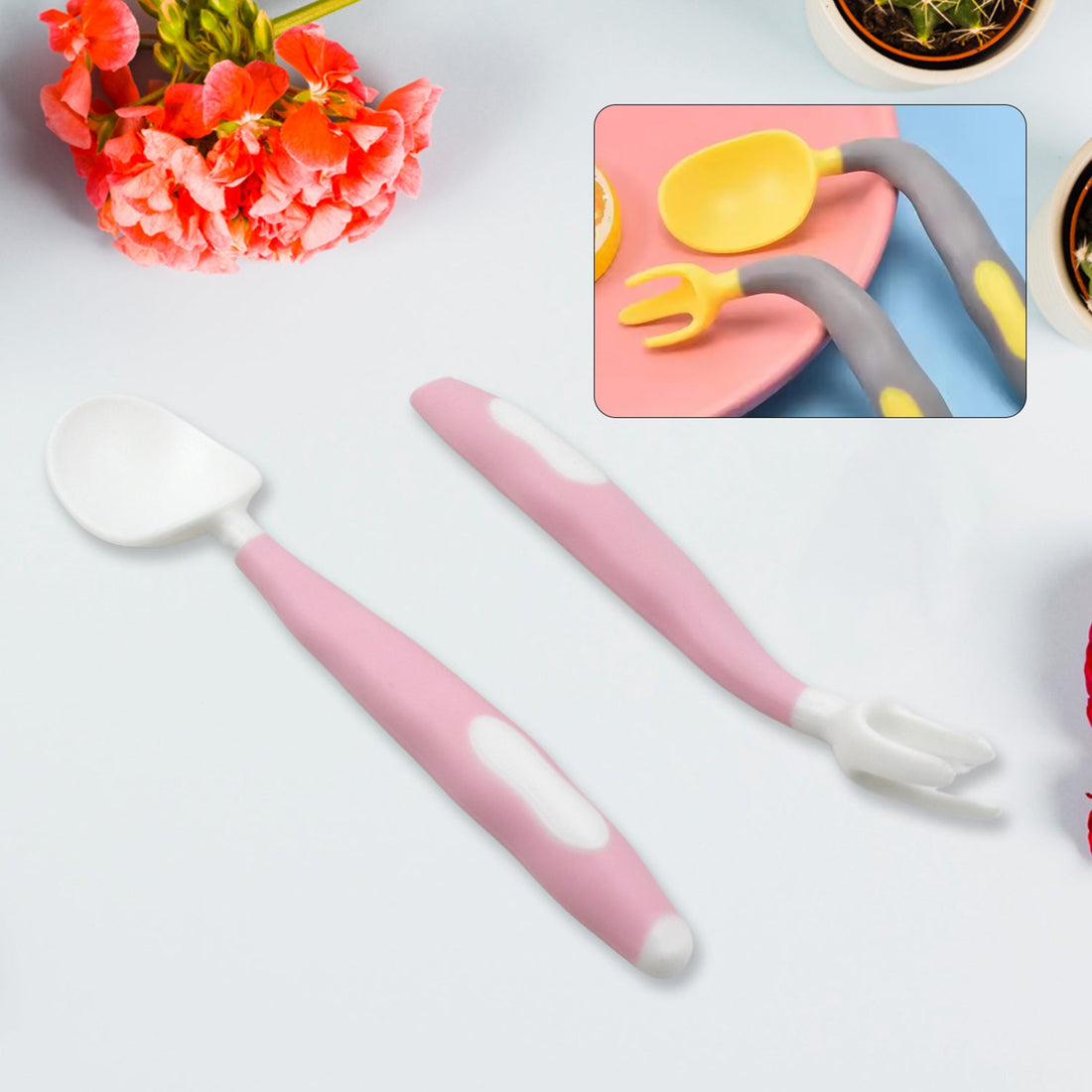 Silicone Bendable Kids Feeding Spoons And Forks, Toddler Utensils with Travel case, Baby Spoon and Fork Set for self-Feeding Learning Bendable Handle for Kid Children Toddlers (2 Pc Set) - Shopmania Wholesale