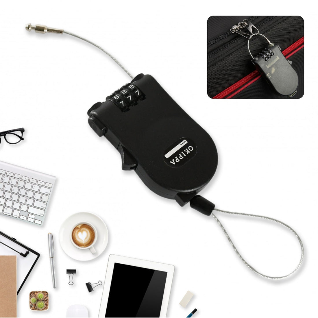 Multifunctional cable lock with number code for travel, sports Etc. Retractable Wire Lock,Wire Black Shell Combination Password. your brand