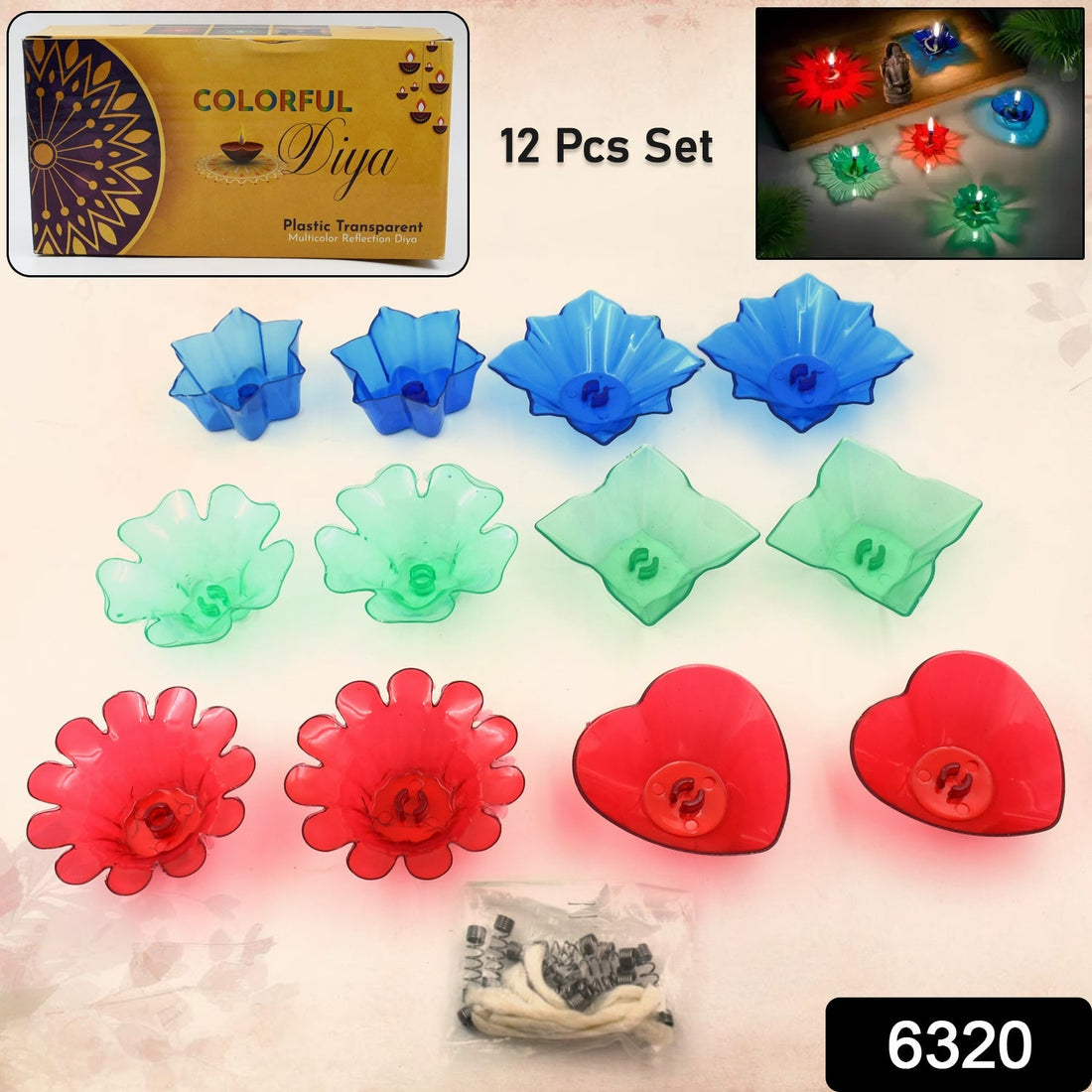 Magical Reflection Diya Set with 6 Attractive Design Cup Set Of 12 Pieces your brand