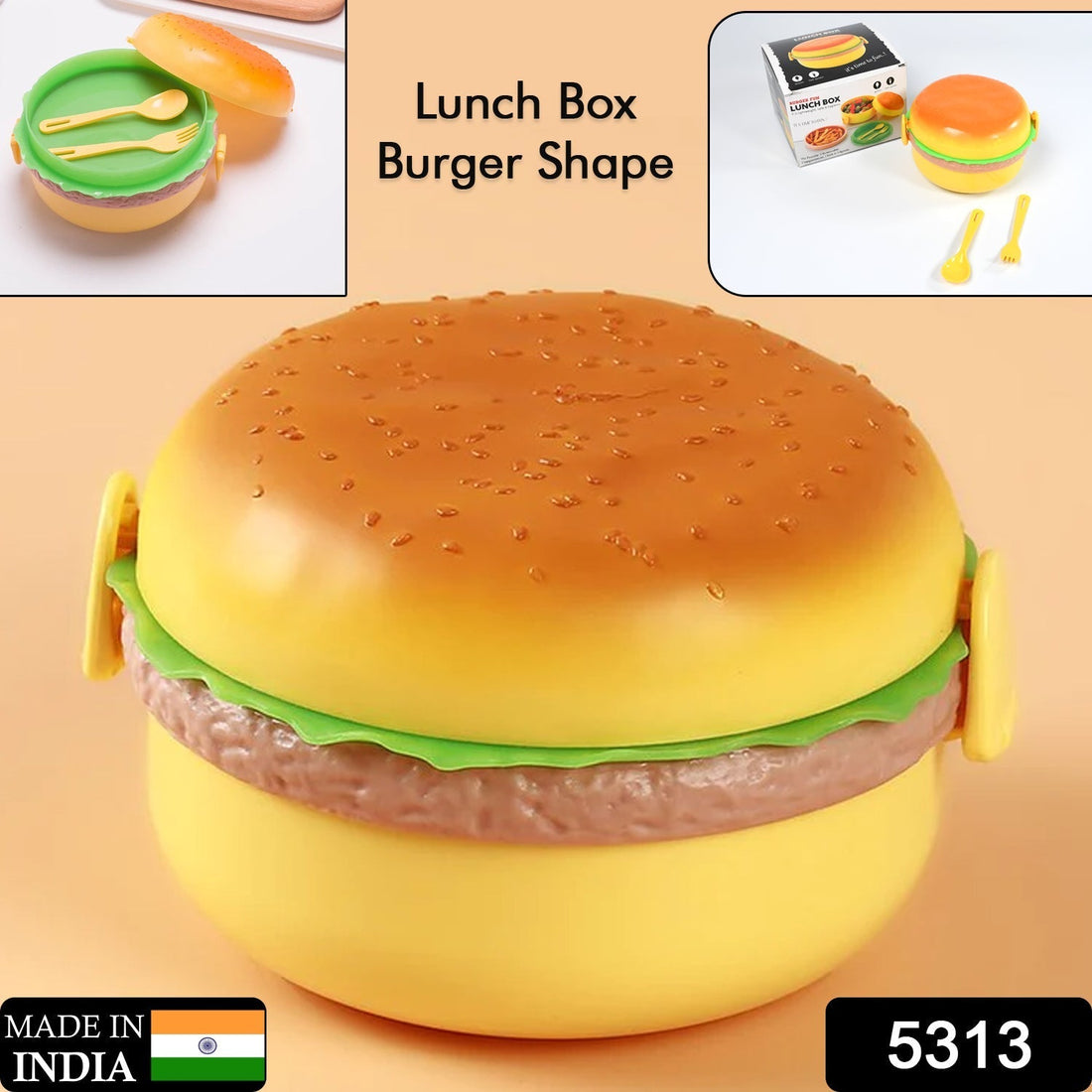 Burger Shape Lunch Box Plastic Lunch Box Food Container Sets Double Layer Lunchbox 1000ml With 2 Spoon Applicable to Kids and Elementary School Students your brand