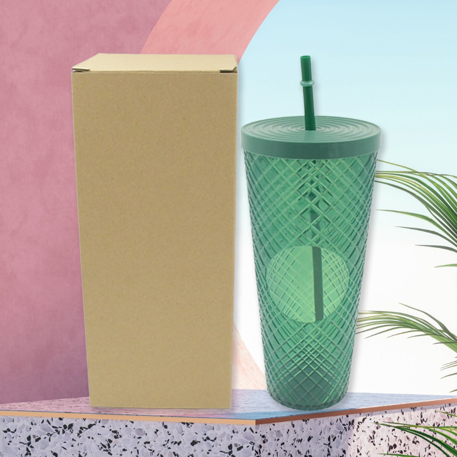 Cup with Straw &  LED Lighting Reusable Matte Studded Tumbler with Leak Proof Lid Water Cup Travel Mug Coffee Ice Water Bottle Double Walled Insulated Tumbler BPA Free (1 Pc) your brand