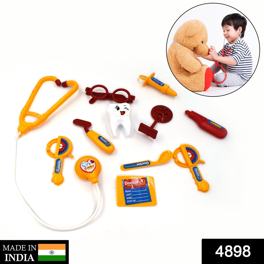 Doctor play set with compact medical accessories