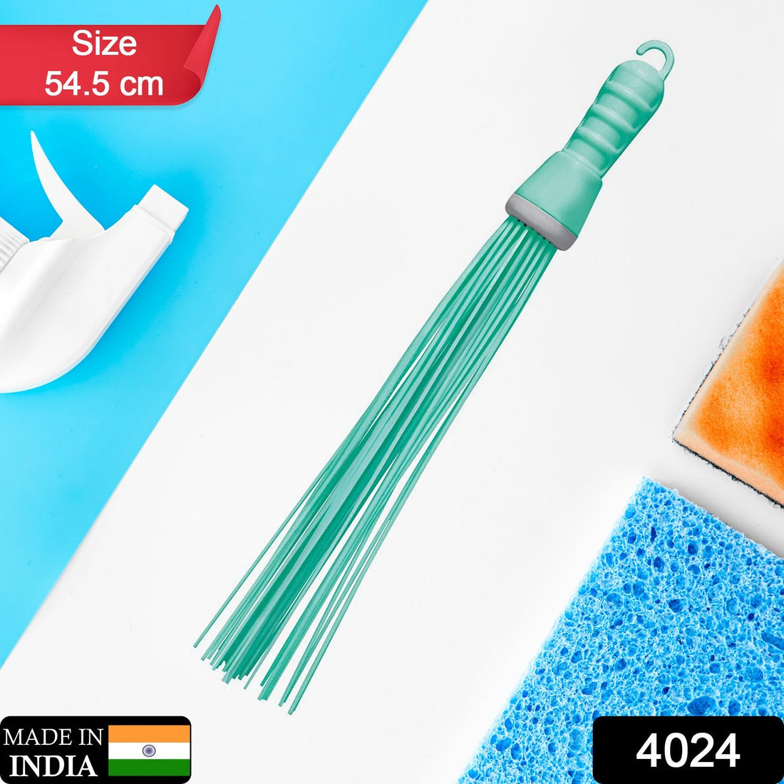 Hard bristle broom for bathroom cleaning, plastic handle