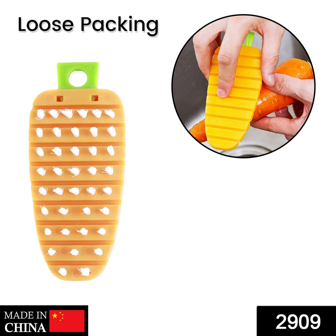 Carrot-shaped vegetable scrubbing brush for potatoes and vegetables