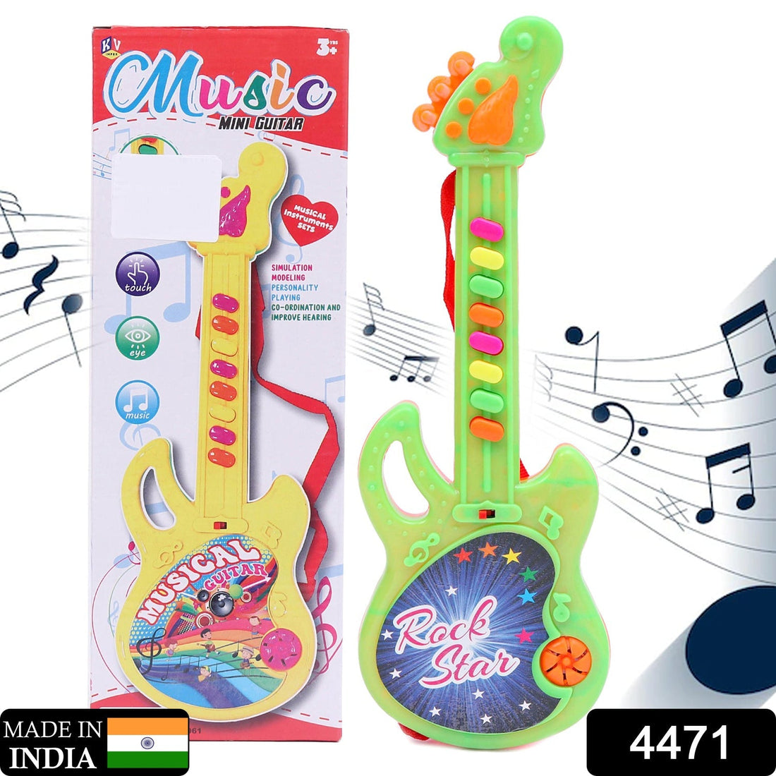 Colorful mini guitar, designed to play delightful music