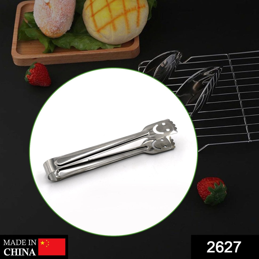 Multipurpose stainless steel utility tongs, 1 piece, for various kitchen tasks.