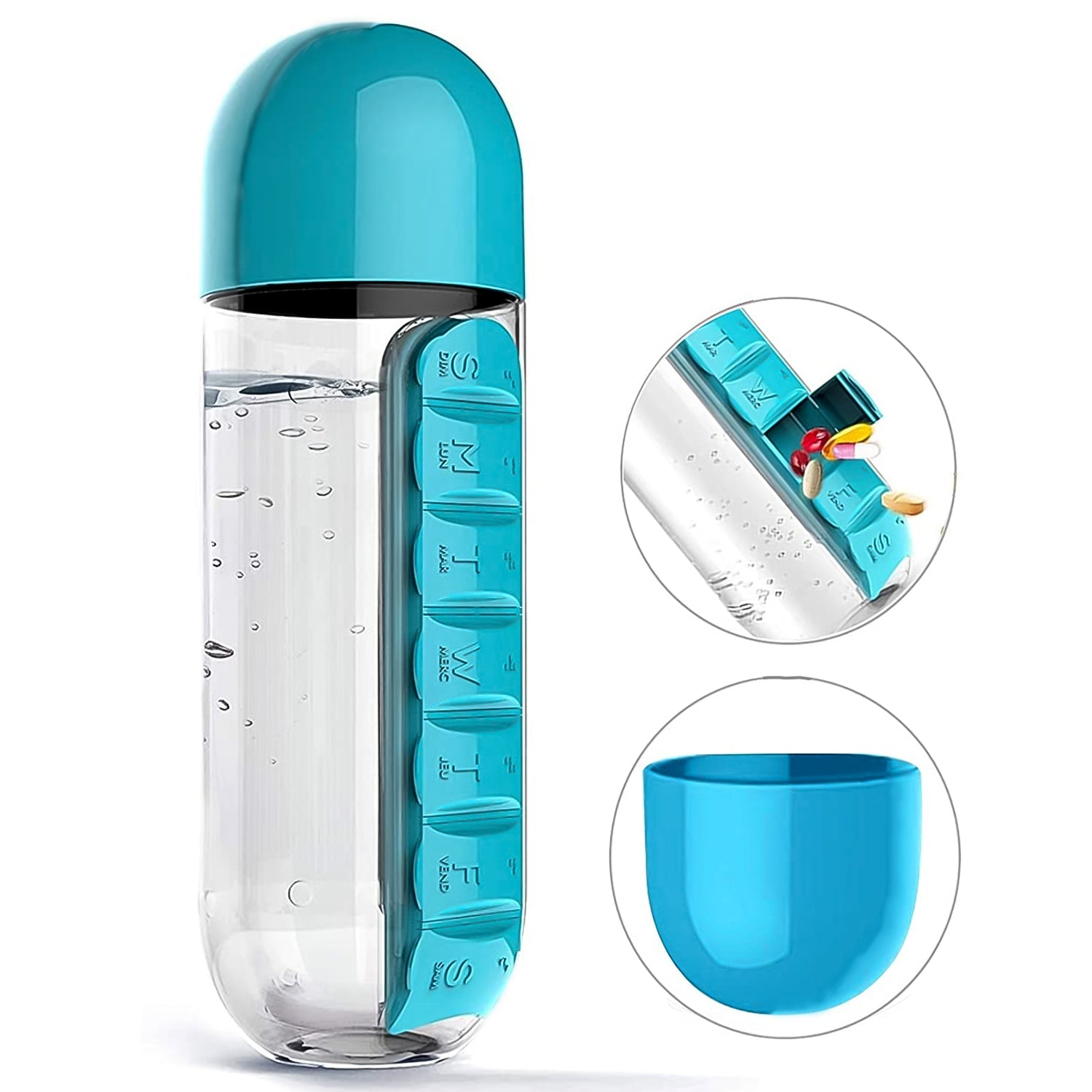 Pill & Vitamin Bottle, Water Bottle Multi Functional Use for Traveling & Outdoor Use Water Bottle, Travelling kit, Summer Special Bottle (600 Ml /  Mix Color ) - Shopmania Wholesale