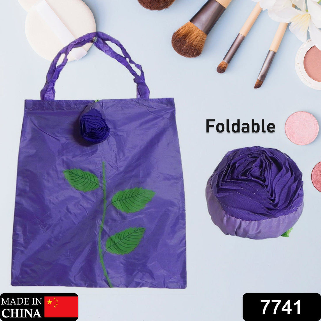 Rose design foldable nylon shopping bag