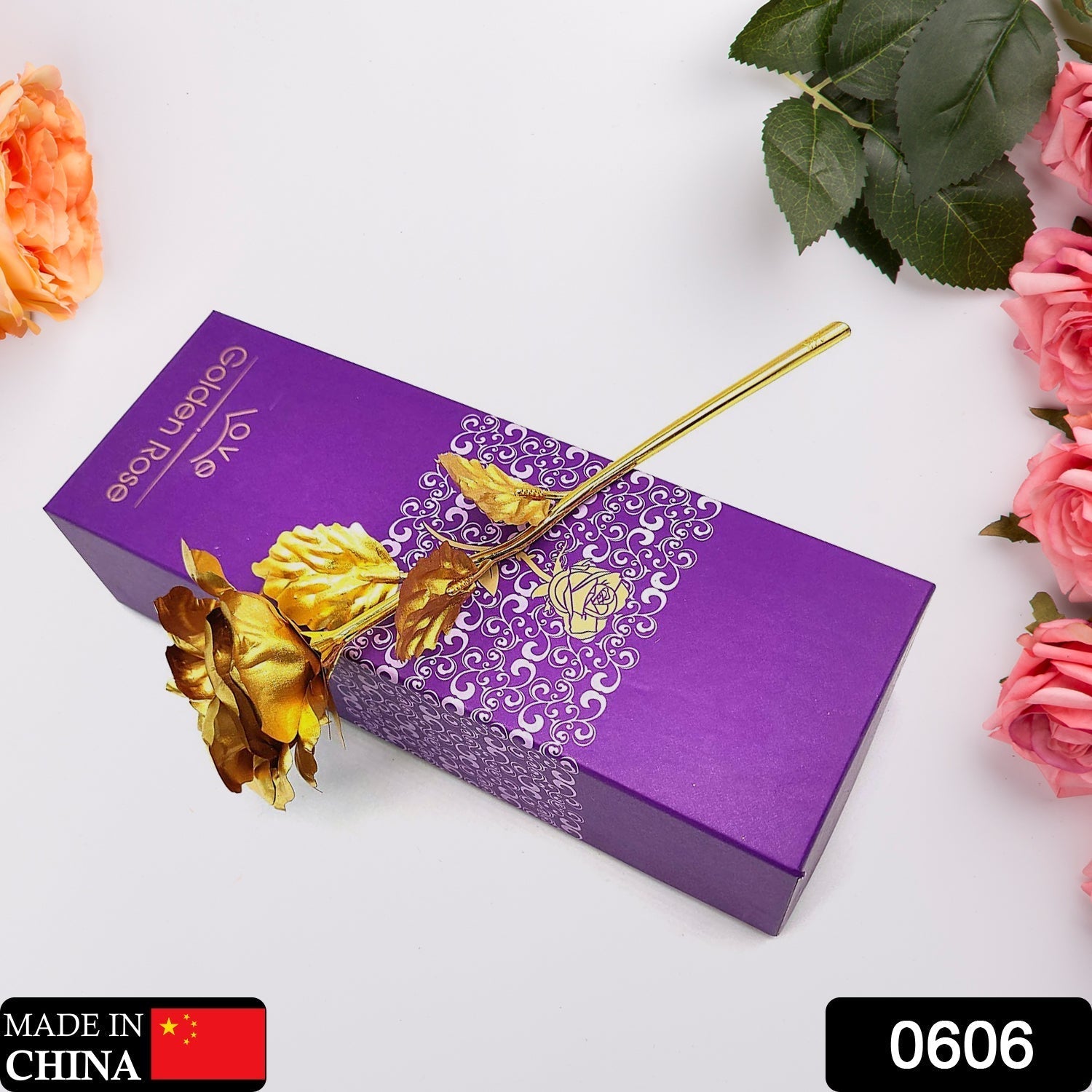 Luxury Decorative Gold Plated Artificial Golden Rose with Premium Box your brand