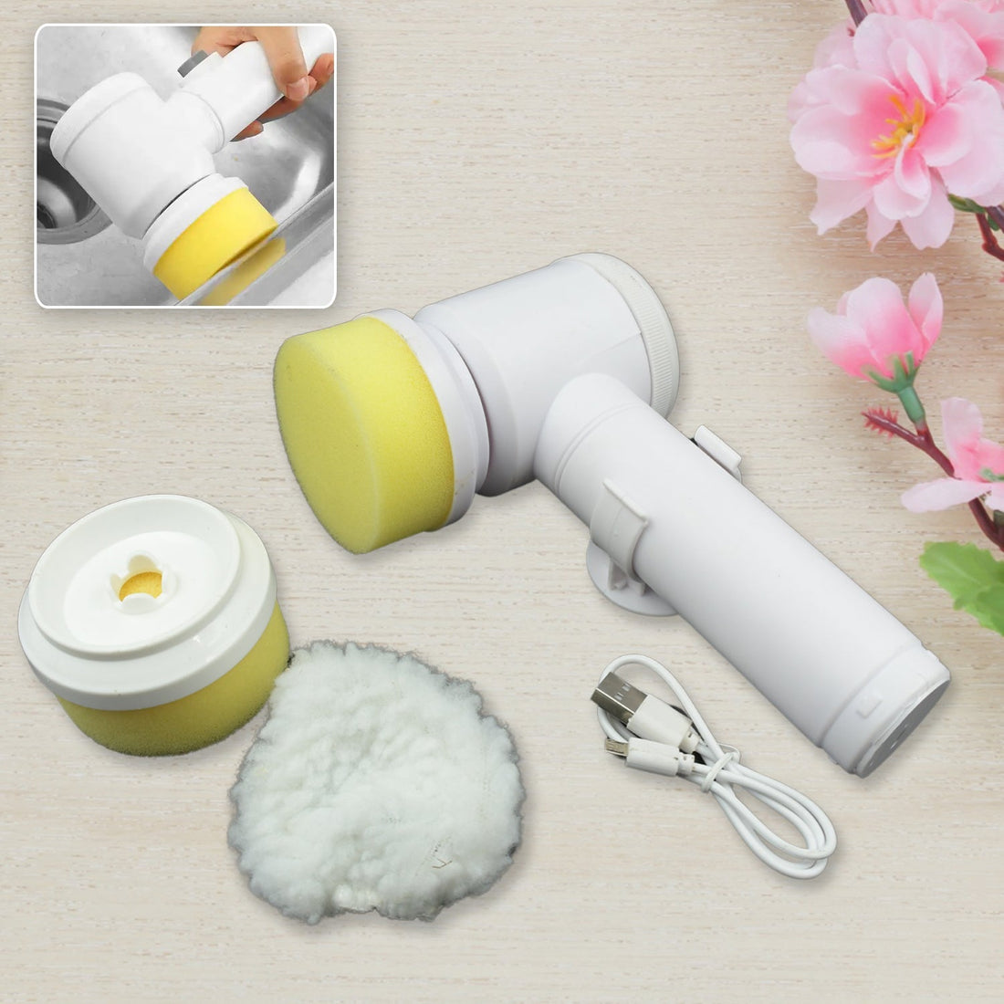 Multifunctional Magic Brush, Portable Electric Cleaning Brush with 2 Replaceable Brush Heads, Handheld Power Spinning Scrub Brush, Shower Cleaner Brush for Kitchen, Sink, Wall, Window, Toilet, Bathroom (5 In 1) your brand