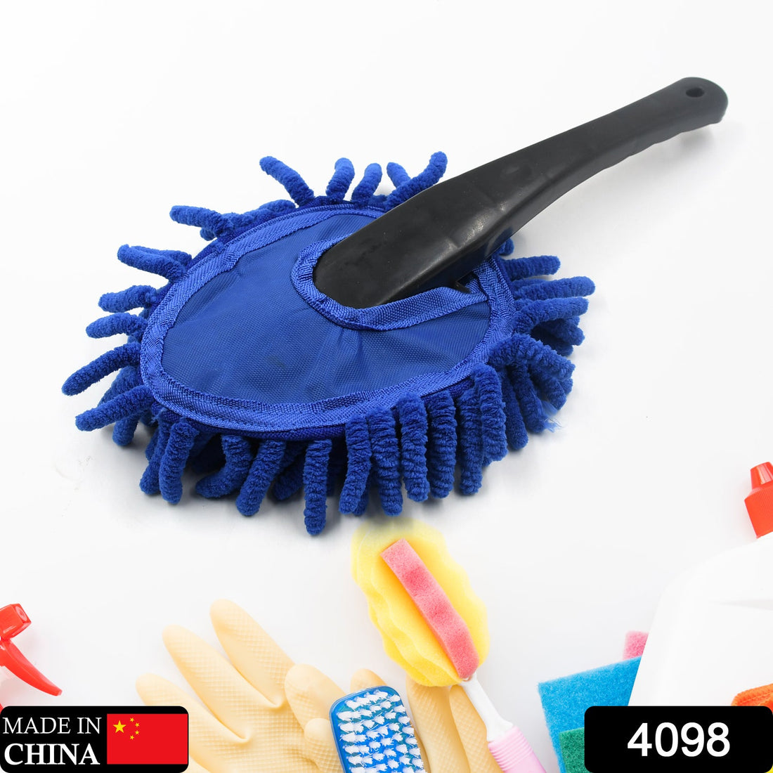 Microfiber car wash brush for cleaning windows and exterior, dusting tool.