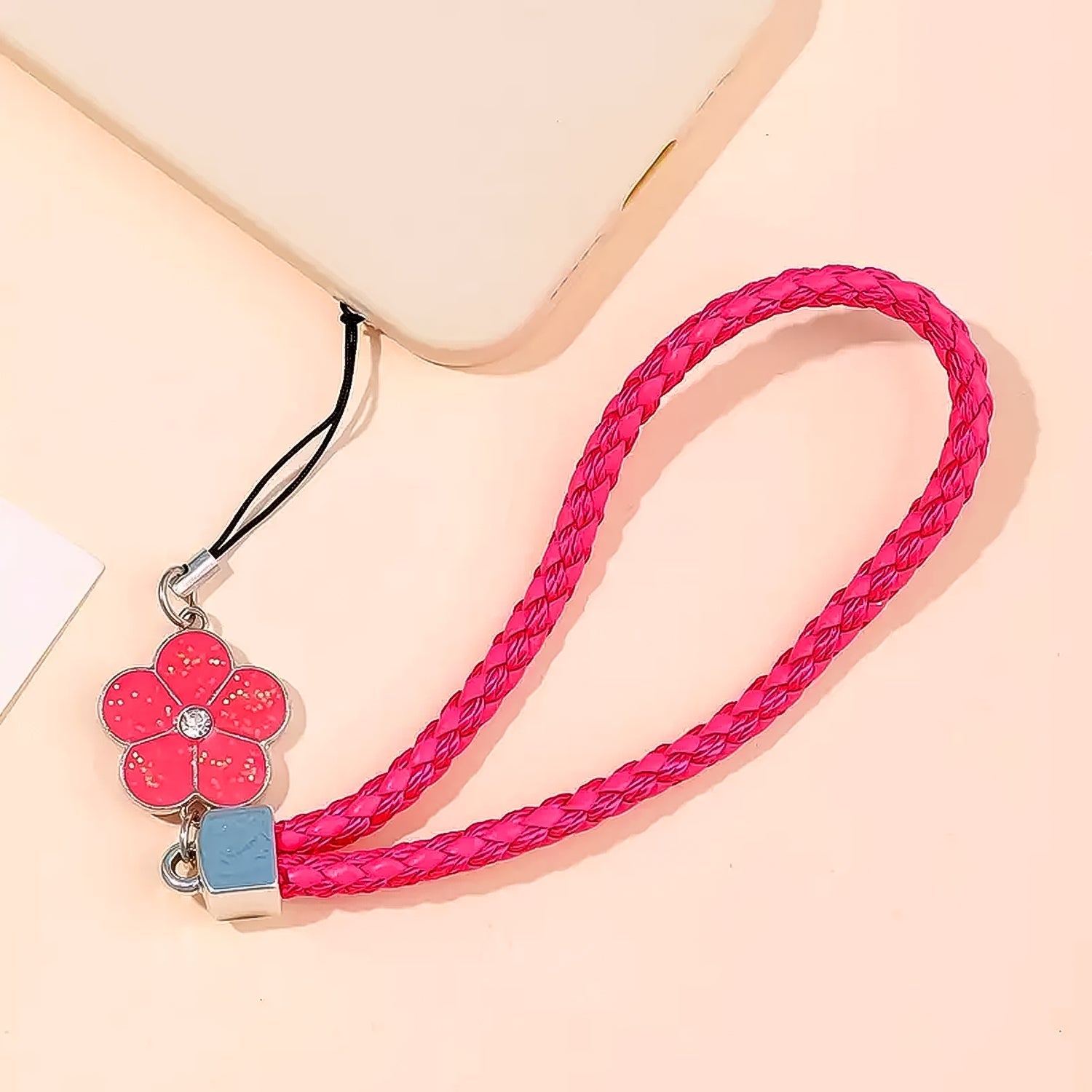 Flower Shape metal alloy pendant Nylon Braided leather hand strap lanyard phone (1 Pc / Multicolor) your brand