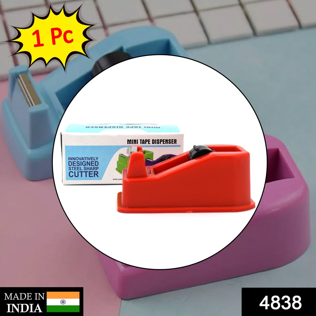 Mini tape dispenser for handling and cutting tape.