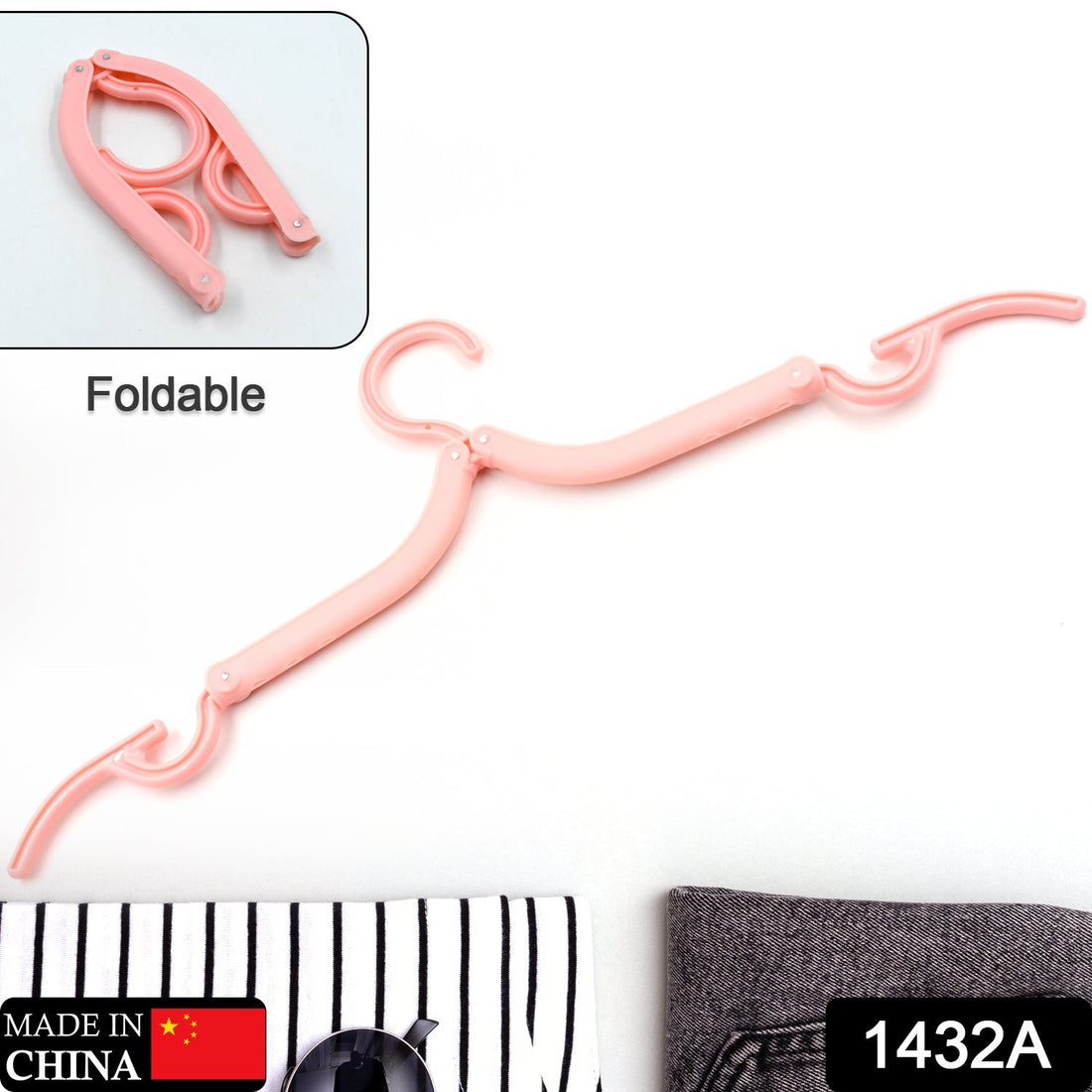 Portable folding clothes hangers for various garments, ideal for travel.