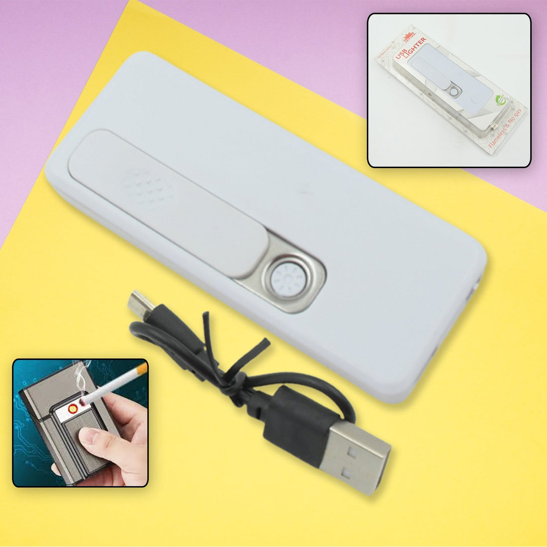 Stylish Electric USB Lighter for Men & Women, Regular Cigarettes Portable USB Rechargeable Flameless, Coil Slim Cigarette Lighter with Charging Cable, Windproof E lighter, Lighter for Smoking (1 Pc ) your brand
