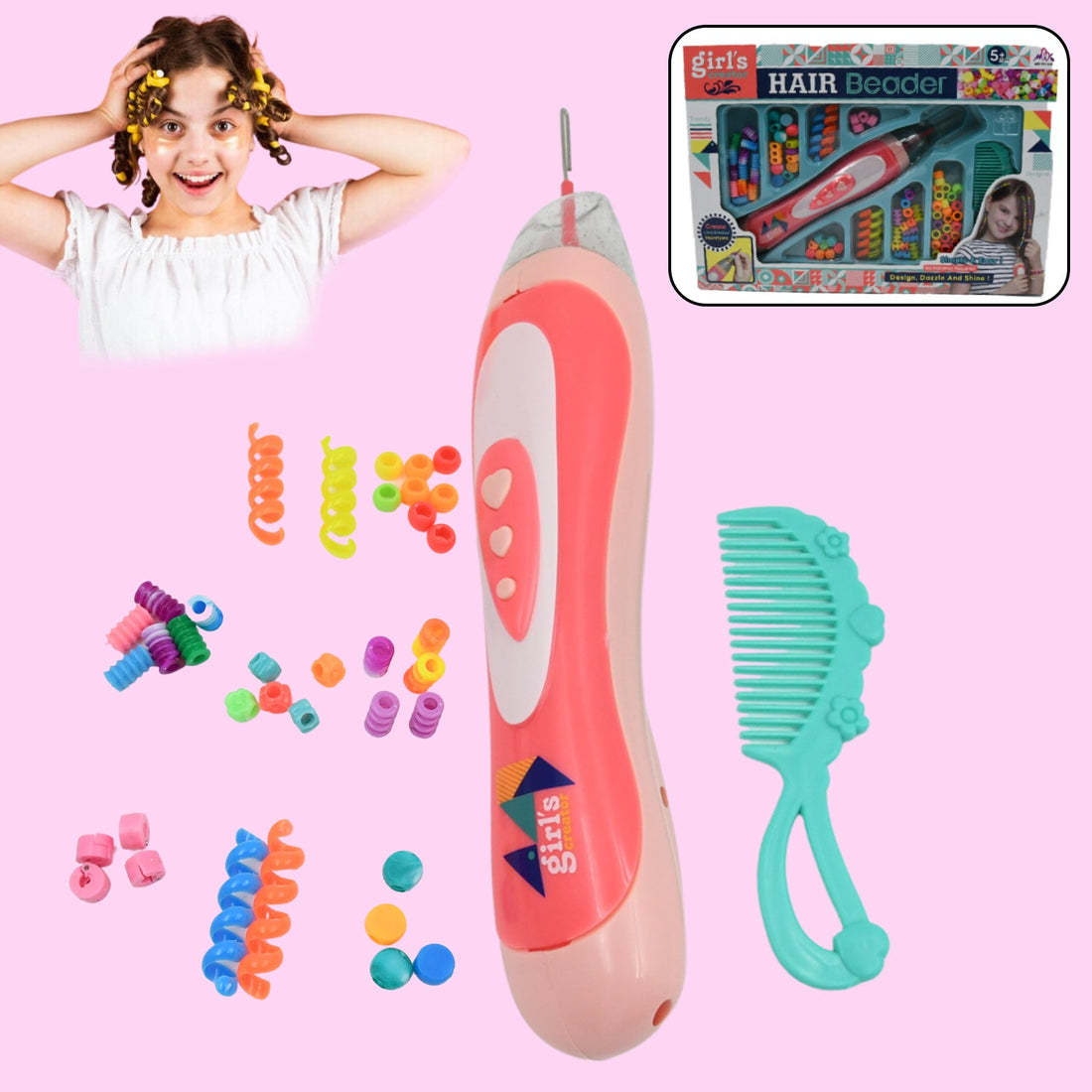 Hair Styling Clasp Clips Twisting Stringing Beads Kit for Girls, Portable Hair Braider Machine,Hairstyle Braid Kit DIY Hair Styling Tool with Comb, Rubber, Button Beads and Beads (85 Pcs Set) - Shopmania Wholesale