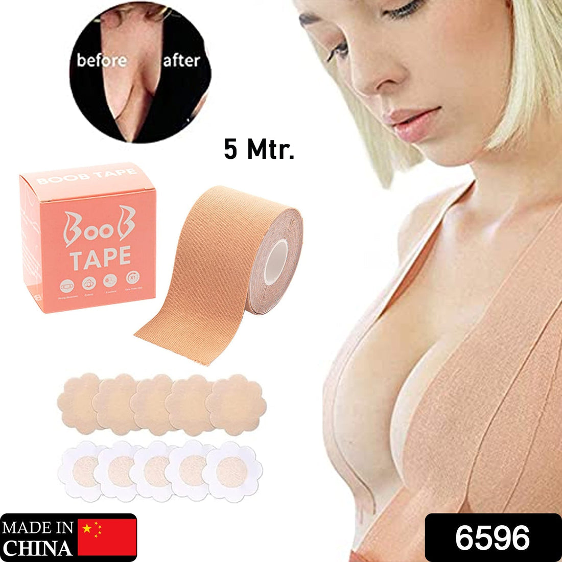 Boob Tape with Nipple Covers: Cotton, Breathable, Lift & Support (5m, 10 Pairs) your brand