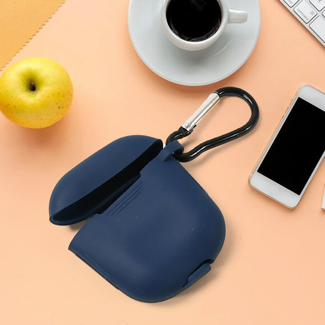 Silicone Shockproof Protection Wireless Headphones Carrying Box Cover with Metal Keychain your brand