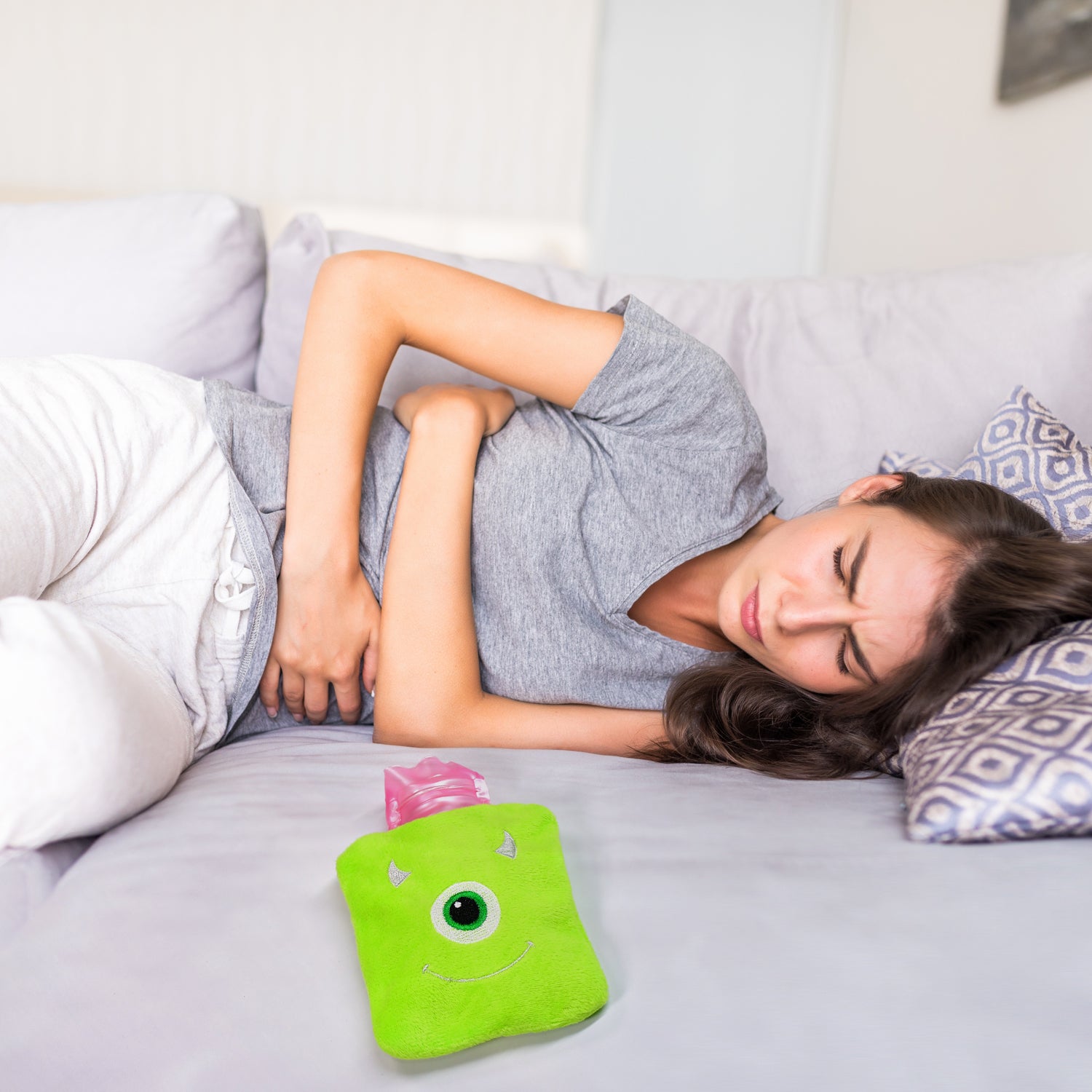 Green One-Eyed Monster Print Small Hot Water Bag with Cover for Pain Relief your brand