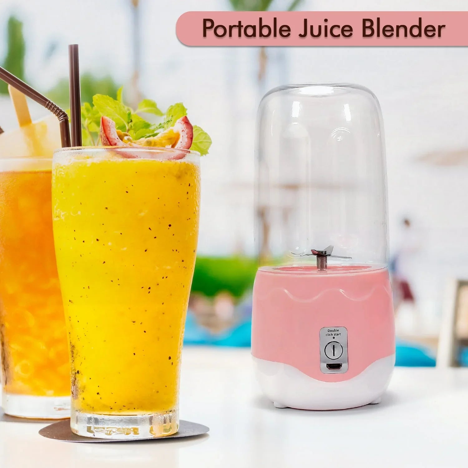 Portable Electric USB Juice Maker 6 blade Blender Grinder Mixer Personal Size, USB Rechargeable Mini Juicer for Smoothies and Shakes with Juicer Cup - 400ml - Shopmania Wholesale
