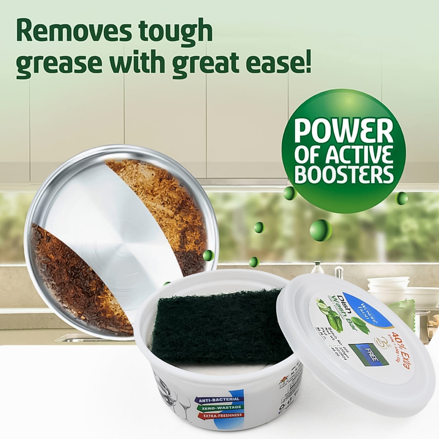 Fresh Mix Flavor Round Dishwash Bar With Super Scrubber Free Complete Dishwashing Solution, Tough Stains Remover (350 Gm) - Shopmania Wholesale