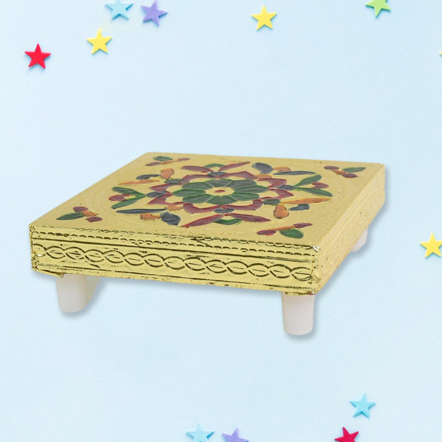 Handicraft Wood Chowki for Pooja , Wooden Bajot for Sitting, Multipurpose Stool (Multi color) (1 Pc) your brand