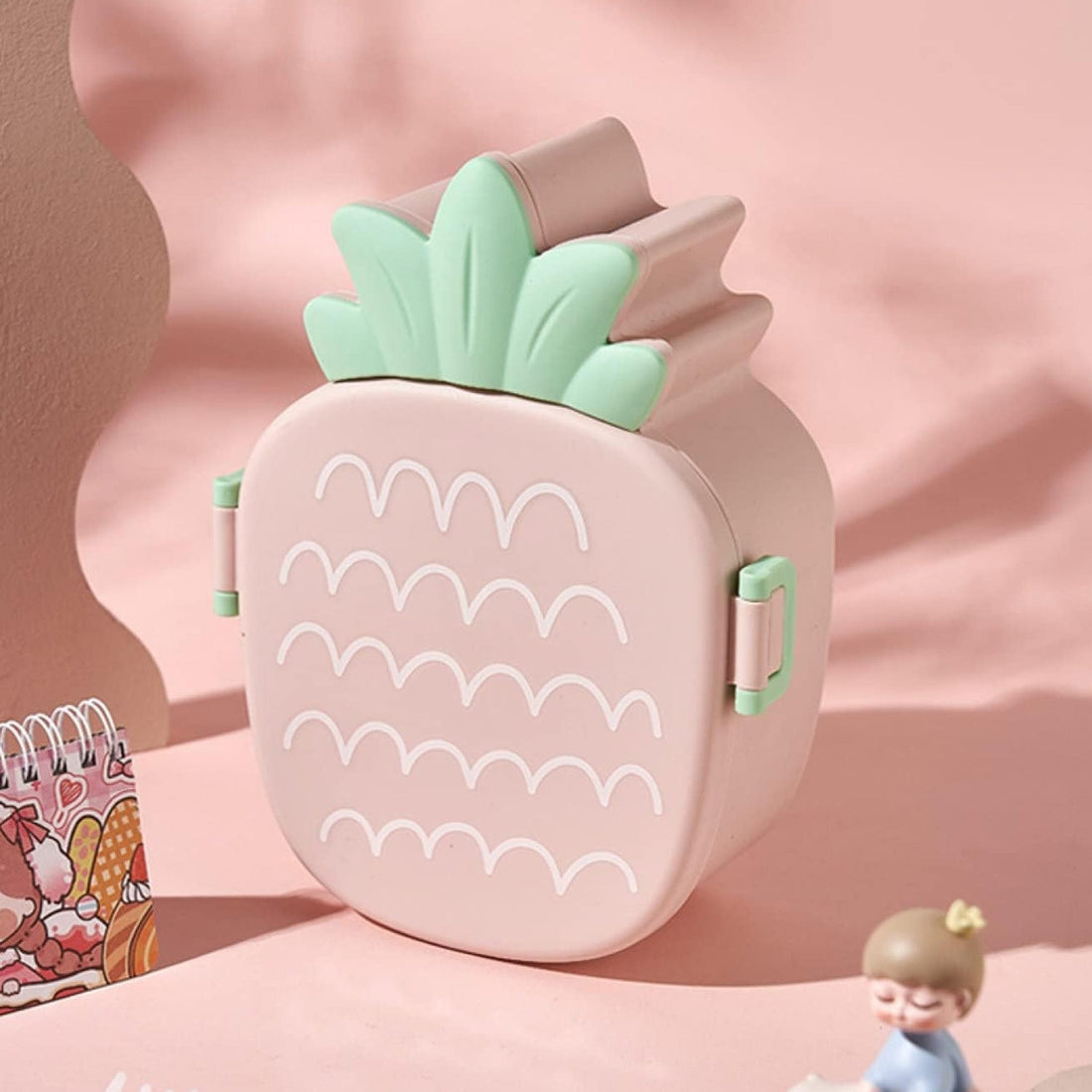 Kids Lunch Box Cute Pineapple Shaped Bento Box with Fork Spoon Snack Container Microwave Portable Office Lunch Box (1 Pc / With Spoon & Fork) your brand