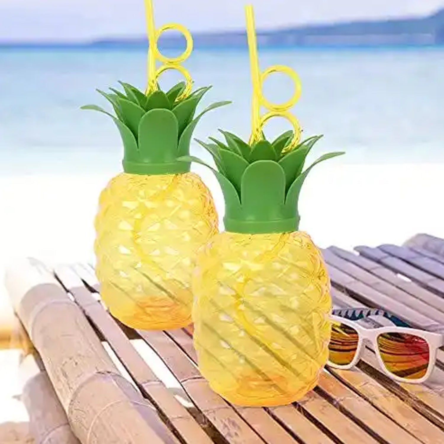 Plastic Pineapple Cups with Straw (1 Pc) - Party Favors, Hawaiian, Beach your brand