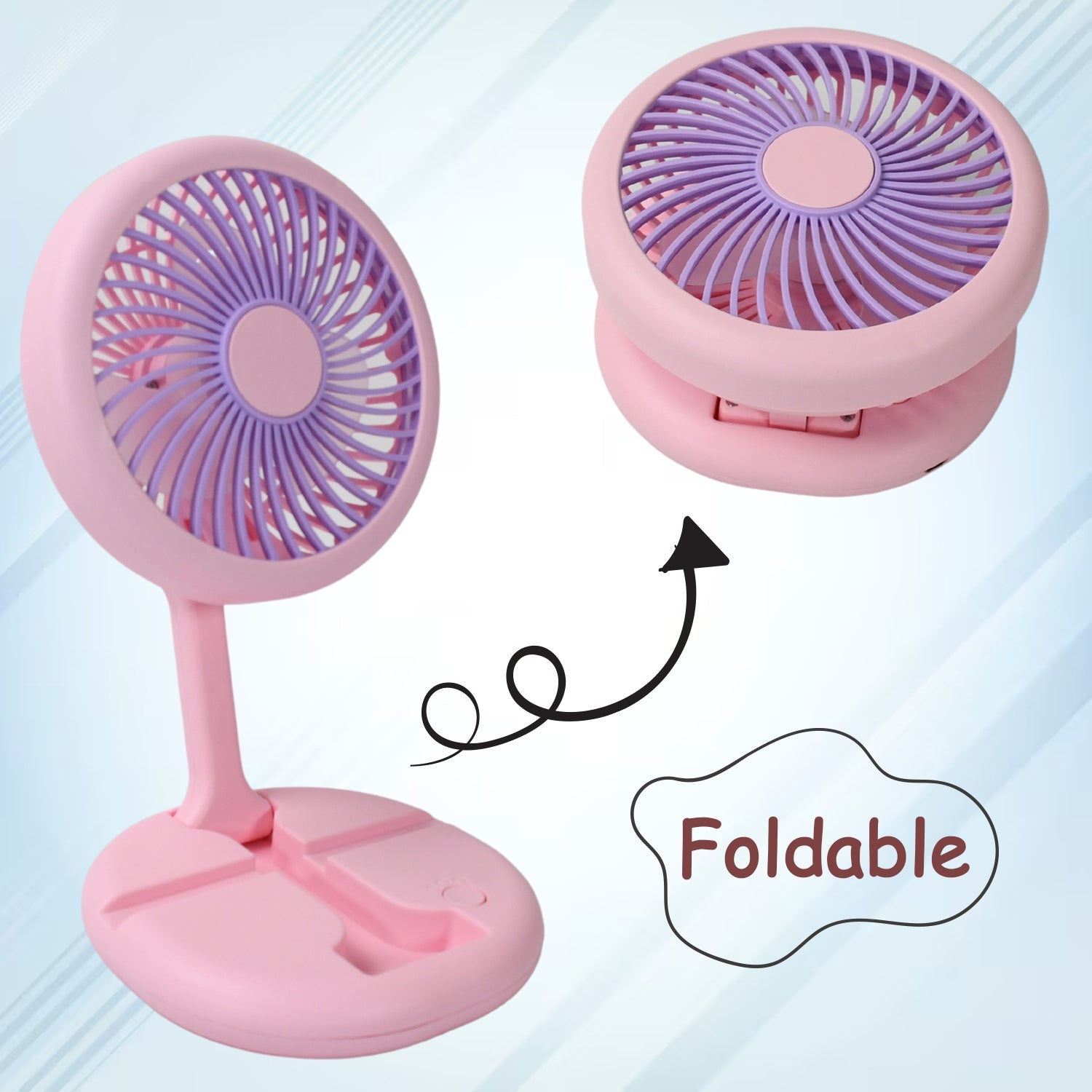USB Rechargeable Portable Fan With LED Light Heavy Duty & Foldable Fan With Charging Port Home, Outdoor, Temple - Shopmania Wholesale