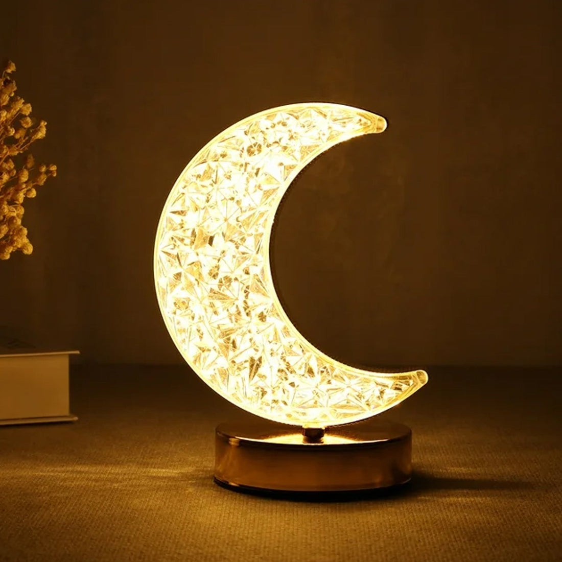 Crystal Table Lamp | Moon Shape Touch Control Lamp with 3 Color | Metal Bedside Lamp for Kids Bedroom Romantic Desktop Nightstand | Stepless Dimming USB Charging Touch Night Light - Shopmania Wholesale