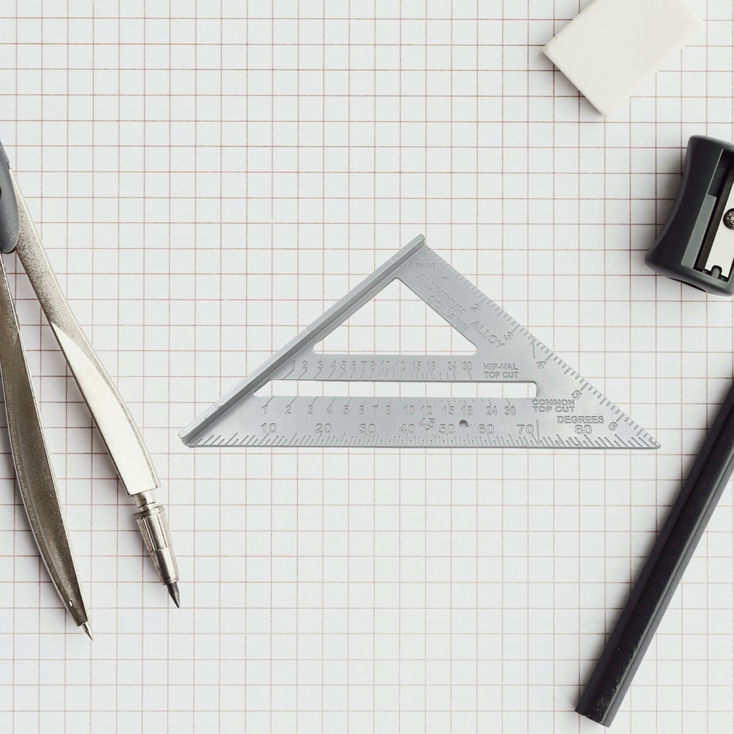 Double Side Scale Triangle Measurement Hand Tool, 45 Degree Triangle Ruler, Home for Industry, Aluminum Alloy Rafter Square 7-Inch Length your brand