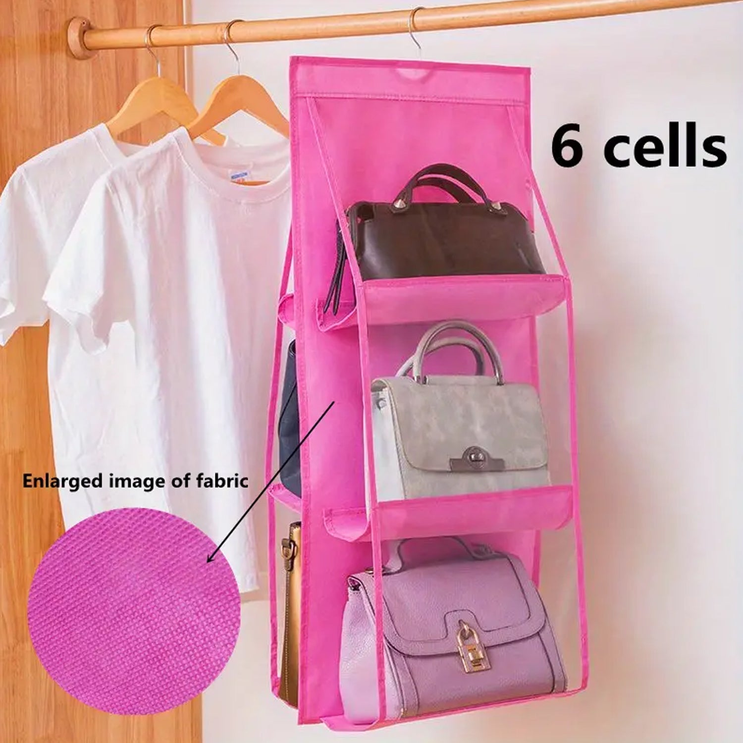 6 Pockets Hanging Purse Handbag Organizer Clear Hanging Shelf Bag (1 Pc) - Shopmania Wholesale