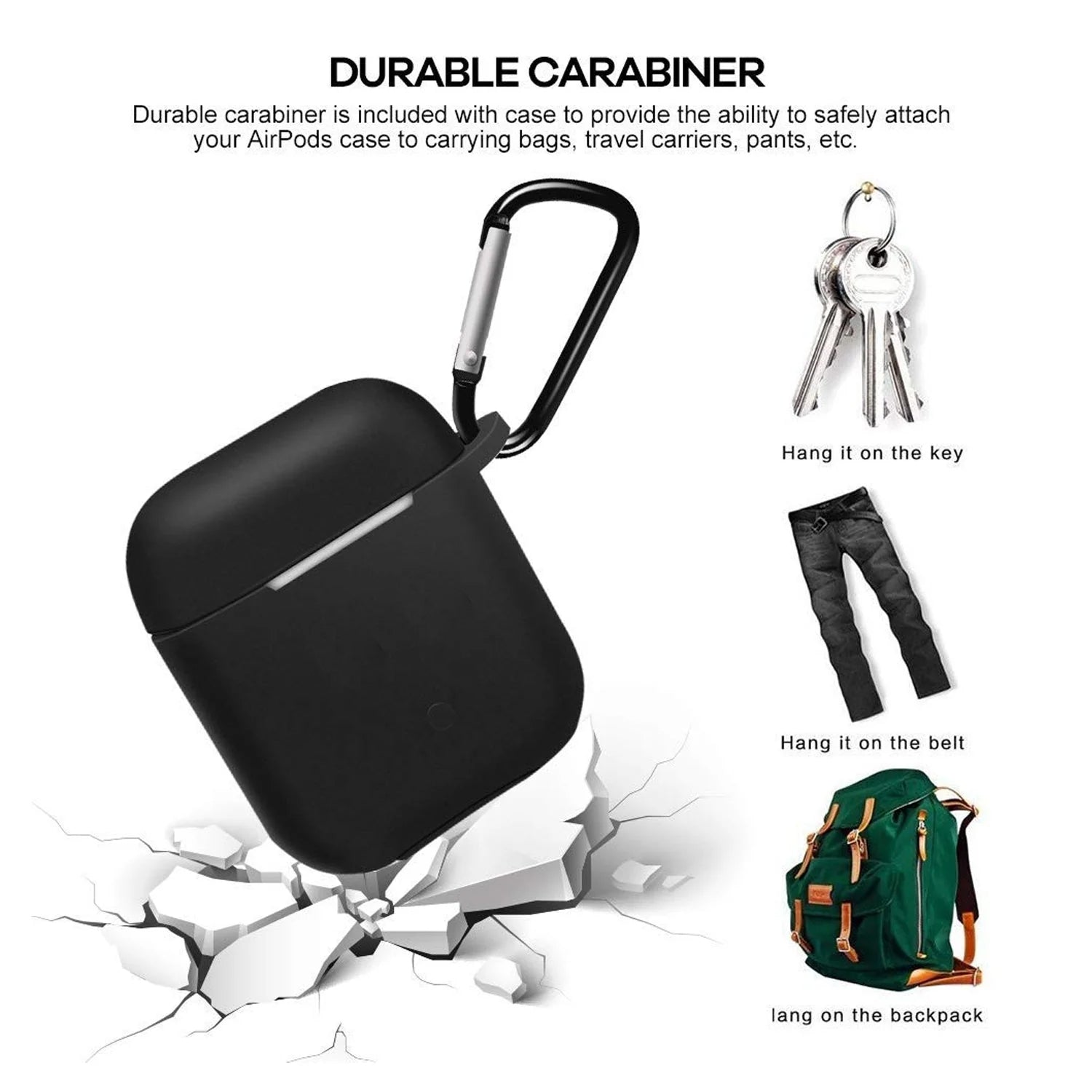 Silicone Shockproof Protection Wireless Headphones Carrying Box Cover with Metal Keychain your brand