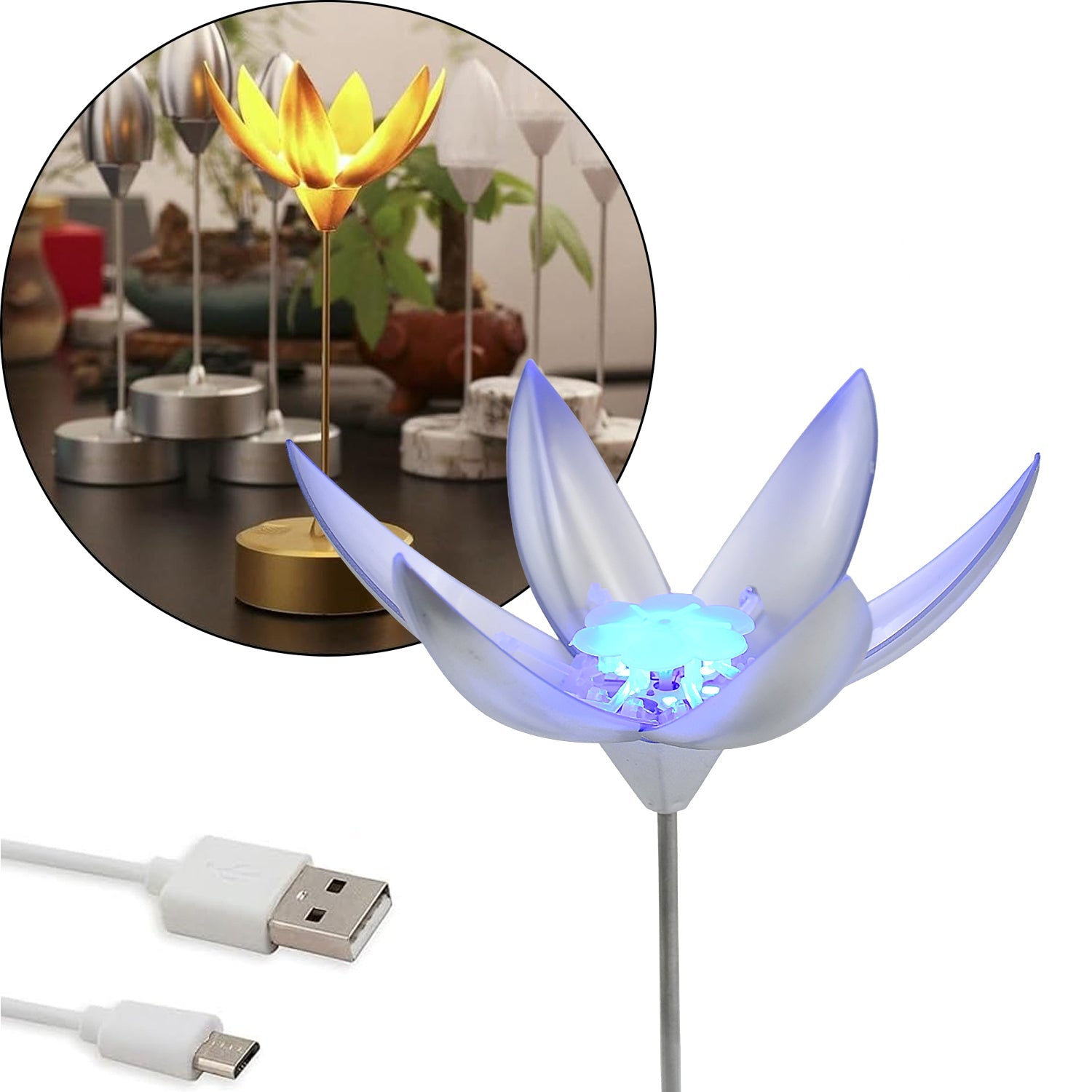 Lotus Flower Lamp with Music, Touch Open and Close, USB Rechargeable (1 Pc / Only One Color) - Shopmania Wholesale