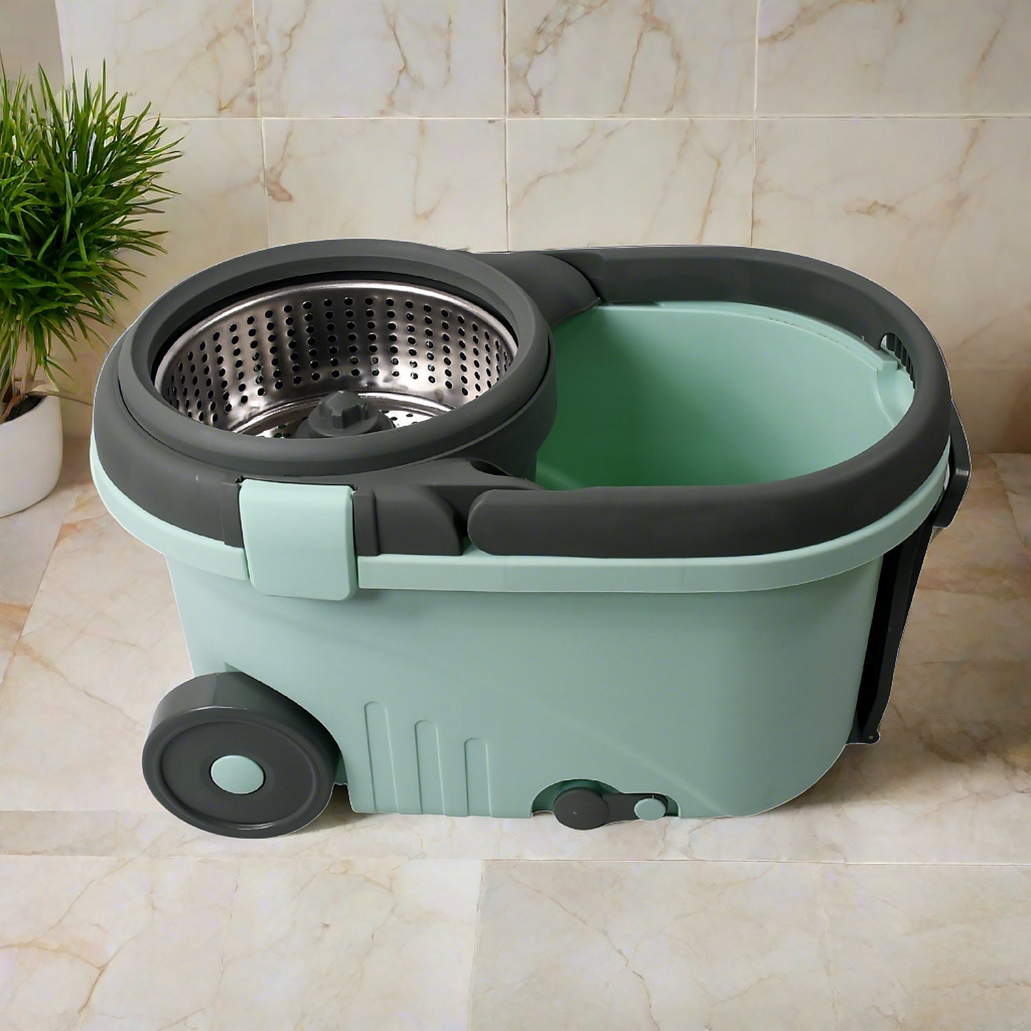 Ganesh Quick Spin Mop Steel Spin, Bucket Floor Cleaning, Easy Wheels & Big Bucket, Floor Cleaning Mop With Bucket, 2 Micro fiber head / Refill - Shopmania Wholesale