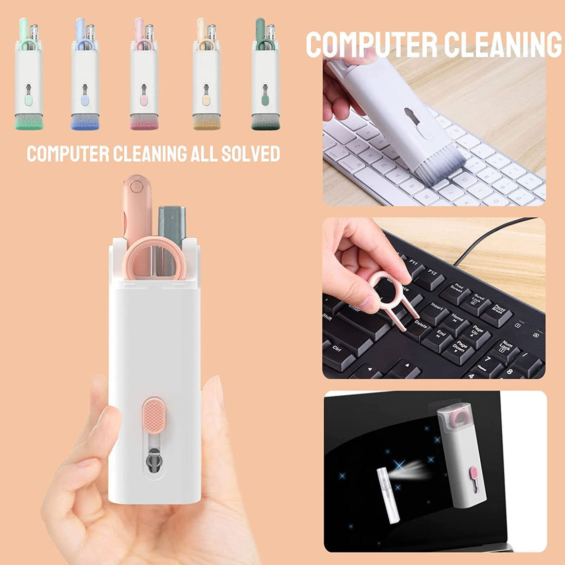 7 in 1 Electronic Cleaner kit, Cleaning Kit for Monitor Keyboard Airpods, Screen Dust Brush Including Soft Sweep, Swipe, Airpod Cleaner Pen, Key Puller and Spray Bottle   02 - Shopmania Wholesale