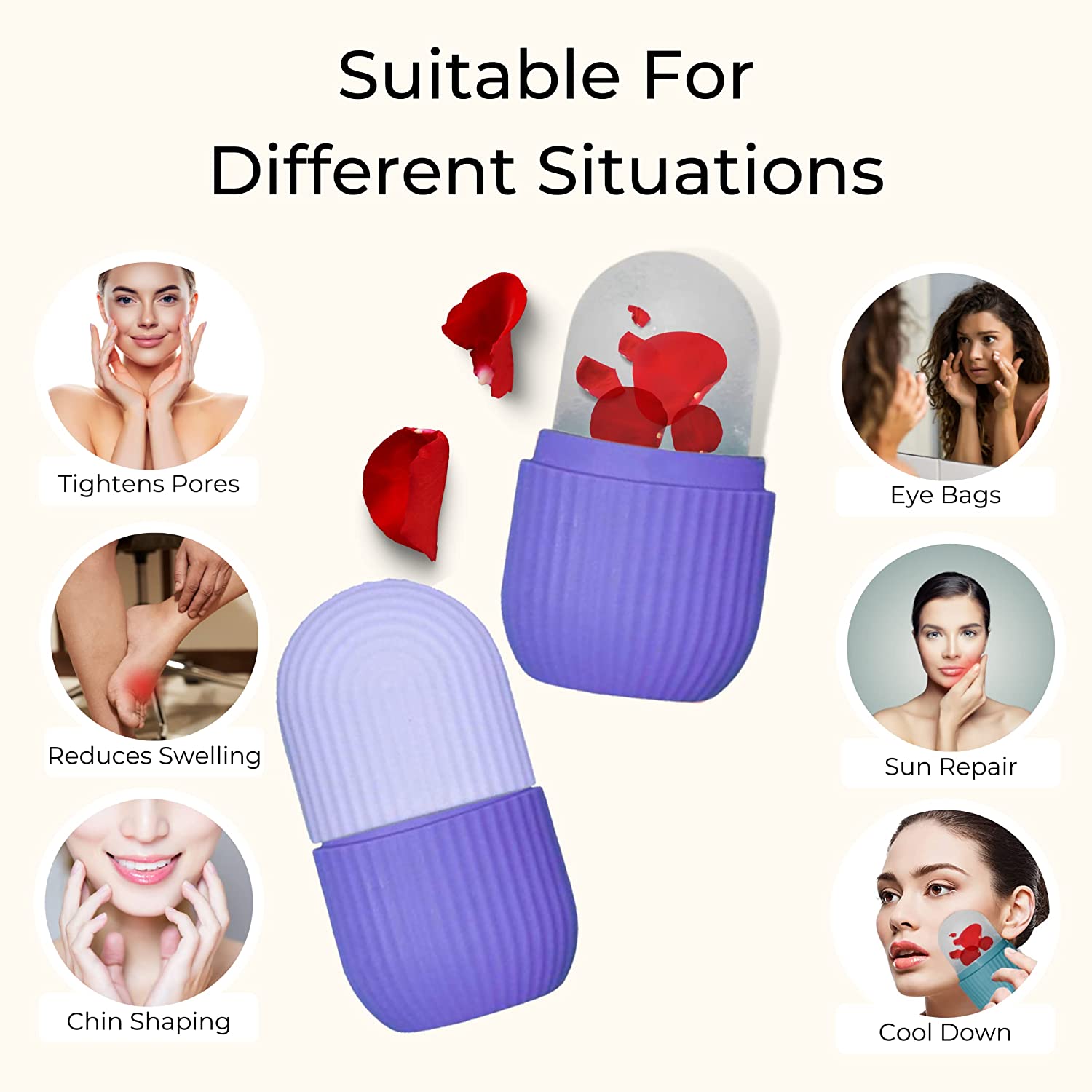 BEAUTY ICE ROLLER FOR FACE MASSAGER & EYE REUSABLE FACE ROLLERS FACIAL ROLLER ( Purple Color) your brand