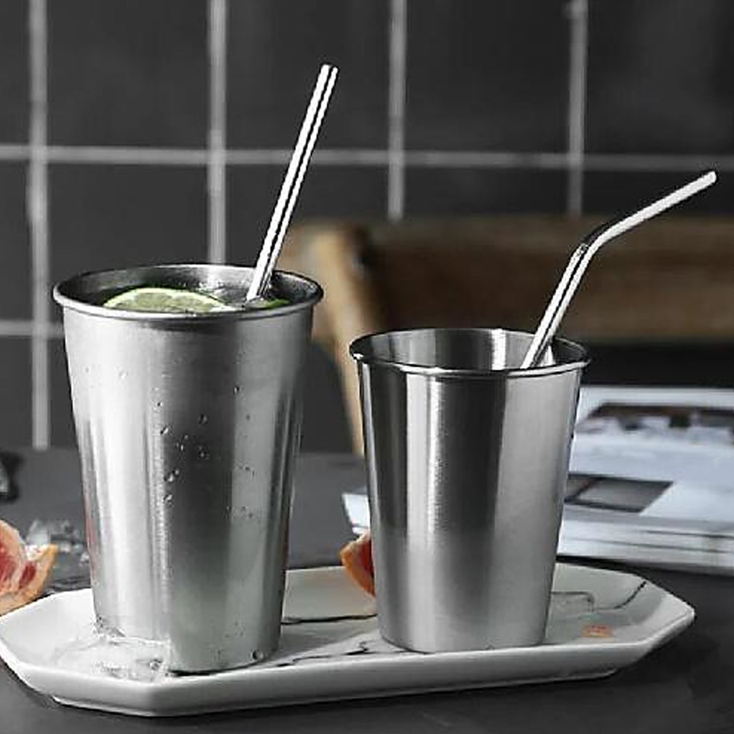 Reusable Stainless Steel Straws with Travel Case Cleaning Brush Eco Friendly Extra Long Metal Straws Drinking Set of 4 (2 Straight straws, 1 Bent straws, 1 Brush) your brand