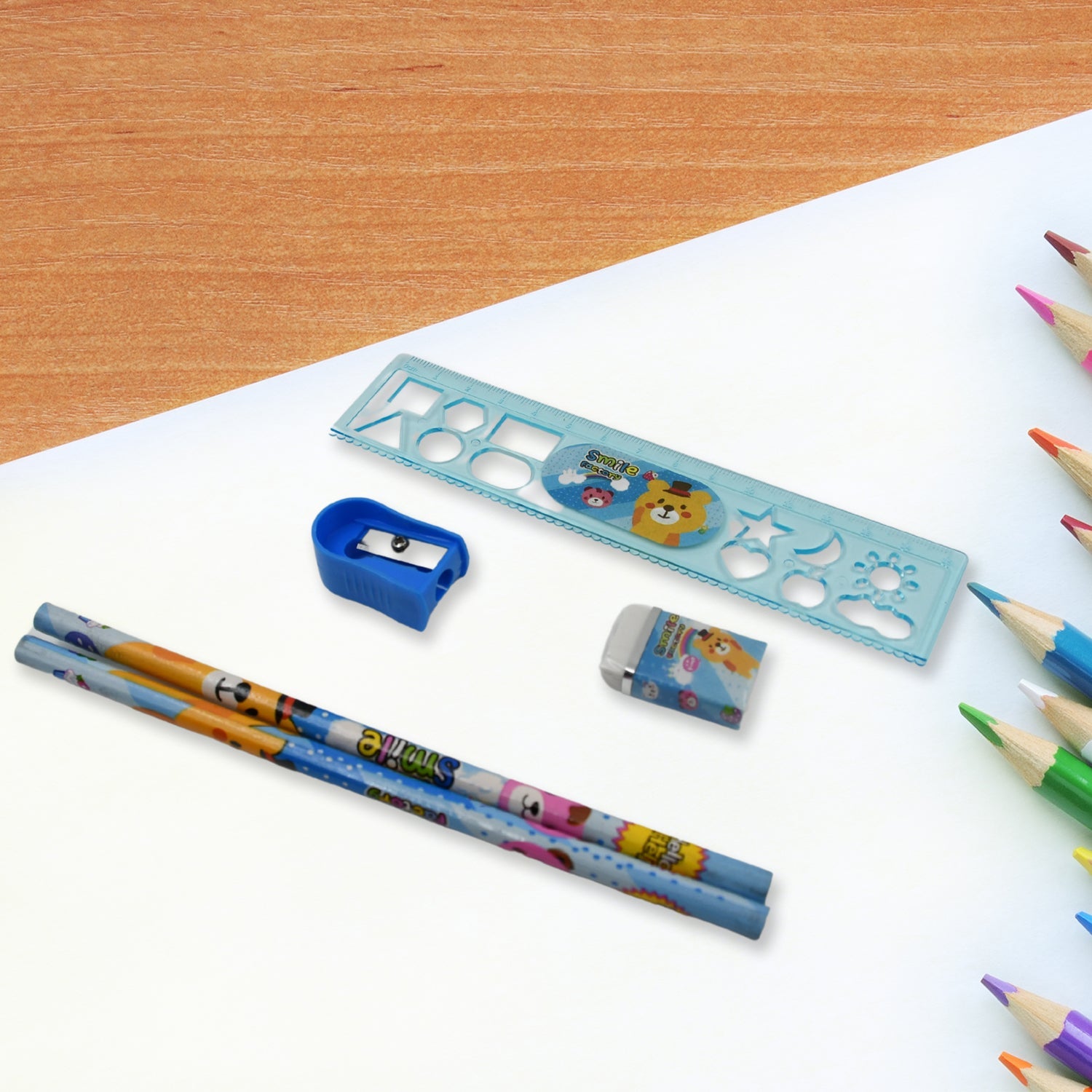 Stationery Kit for Kids - Stationery Set, Includes Wooden Pencil, Sharpener, Pencil and Eraser Set, Birthday Return Gift for Kids, Boys, Girls, 2 Pencil, 1 Scale, 1 Notebook,1 Sharpener, 1 Eraser & With Zip Bag (6 Pcs Set) - Shopmania Wholesale