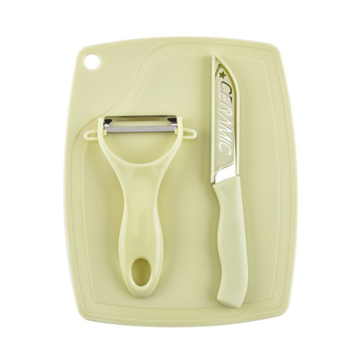 Plastic Kitchen Peeler - Green & Classic Stainless Steel 3-Piece Knife Set Combo your brand