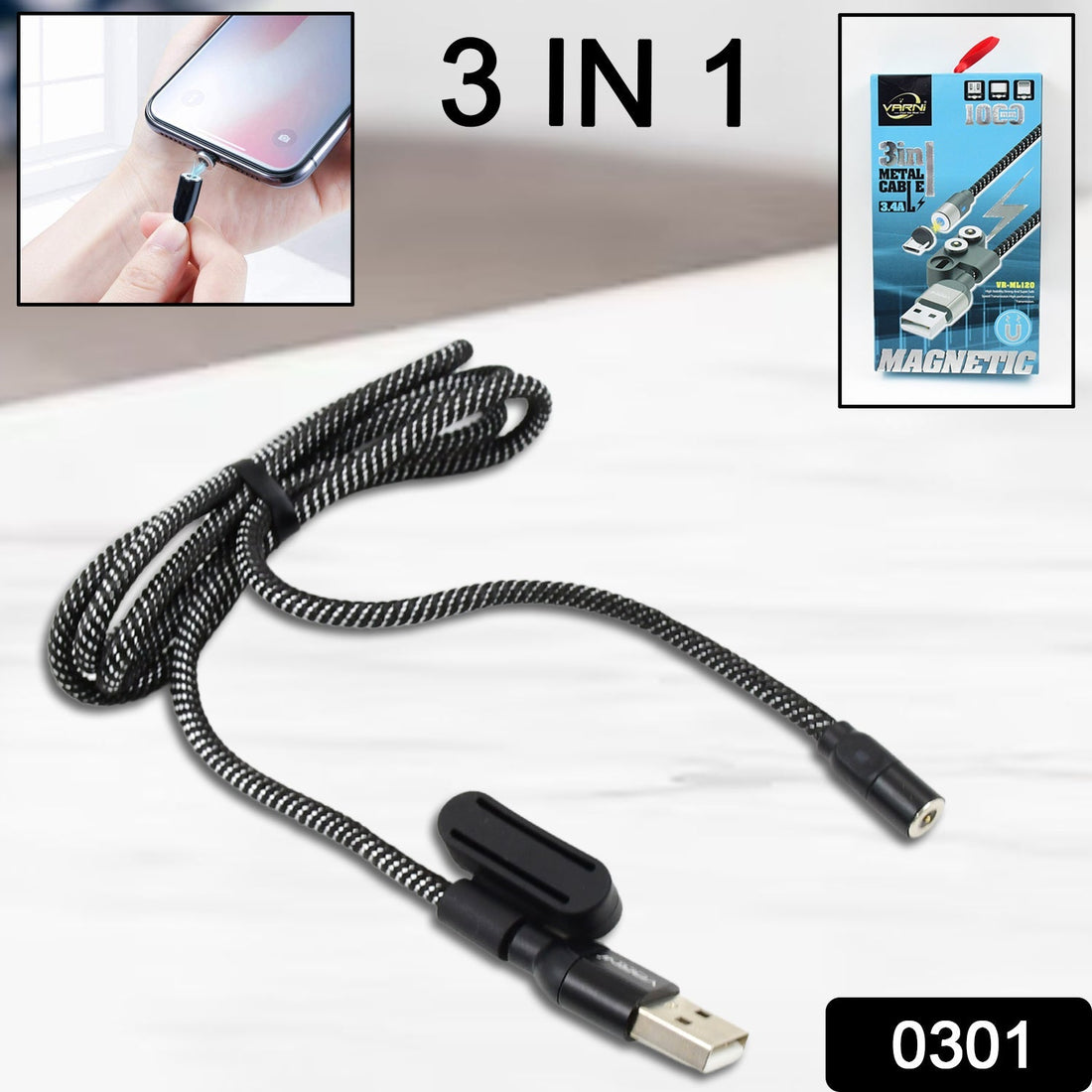 3 in 1 Magnetic USB Charging Cable | USB-c Android and Lightning with Extra Protecting Nylon| Strong Magnetic Cable with Full Rotation Support Fast Charging your brand
