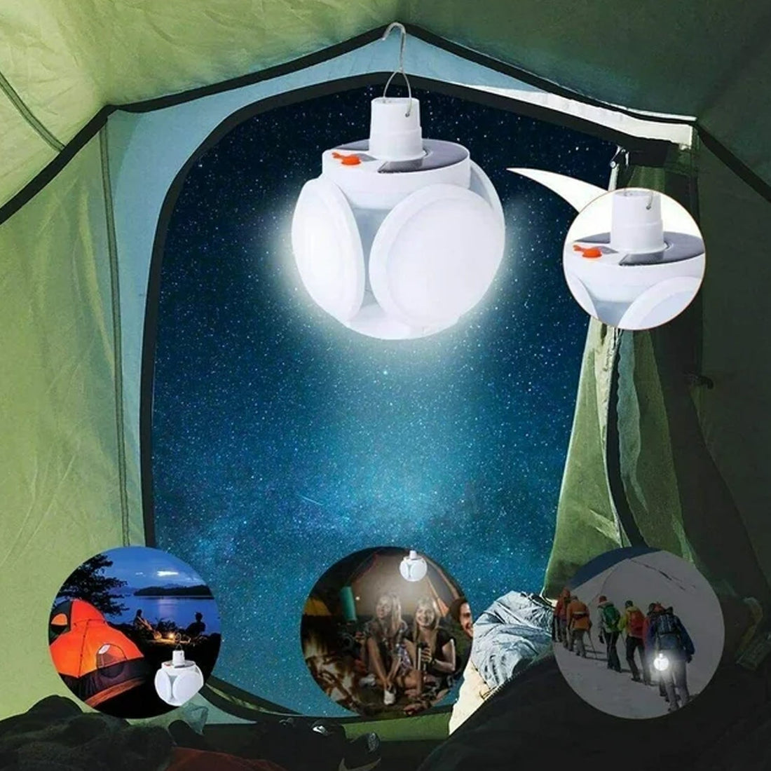 Solar Multi-Functional Emergency LED Light Bulb with USB Charging, LED camping lamp, camping lamp, USB rechargeable, 5 brightness light modes, foldable camping light, SOS IP65 waterproof camping light, blackout emergency equipment, camping gadgets your brand