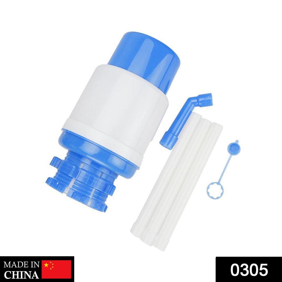 Manual water dispenser with hand press pump for bottled water.