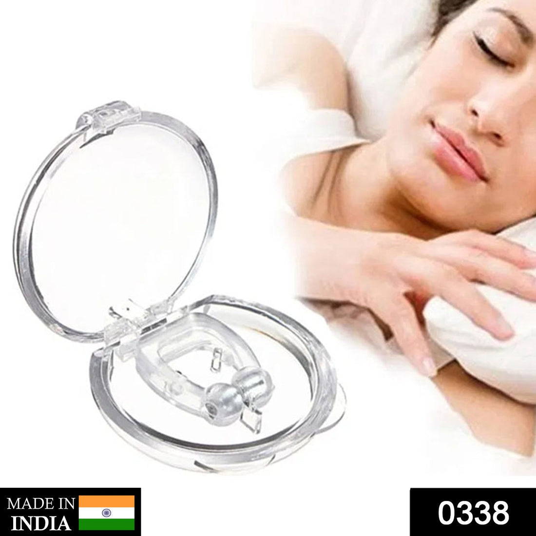 Compact anti-snoring nose clip designed for comfortable sleep and reduced snoring.