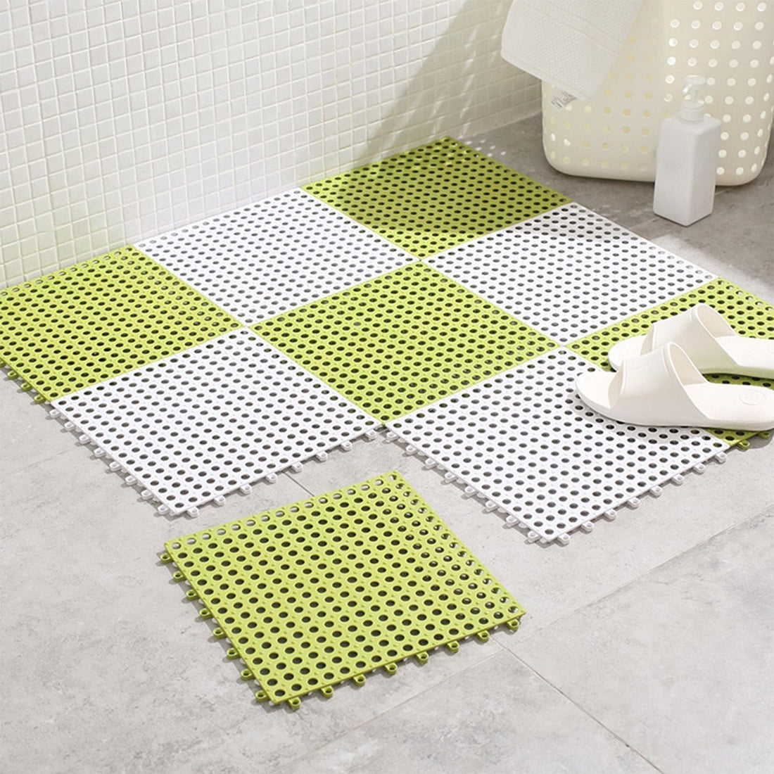 Anti-slip bath mat for slippery floors.