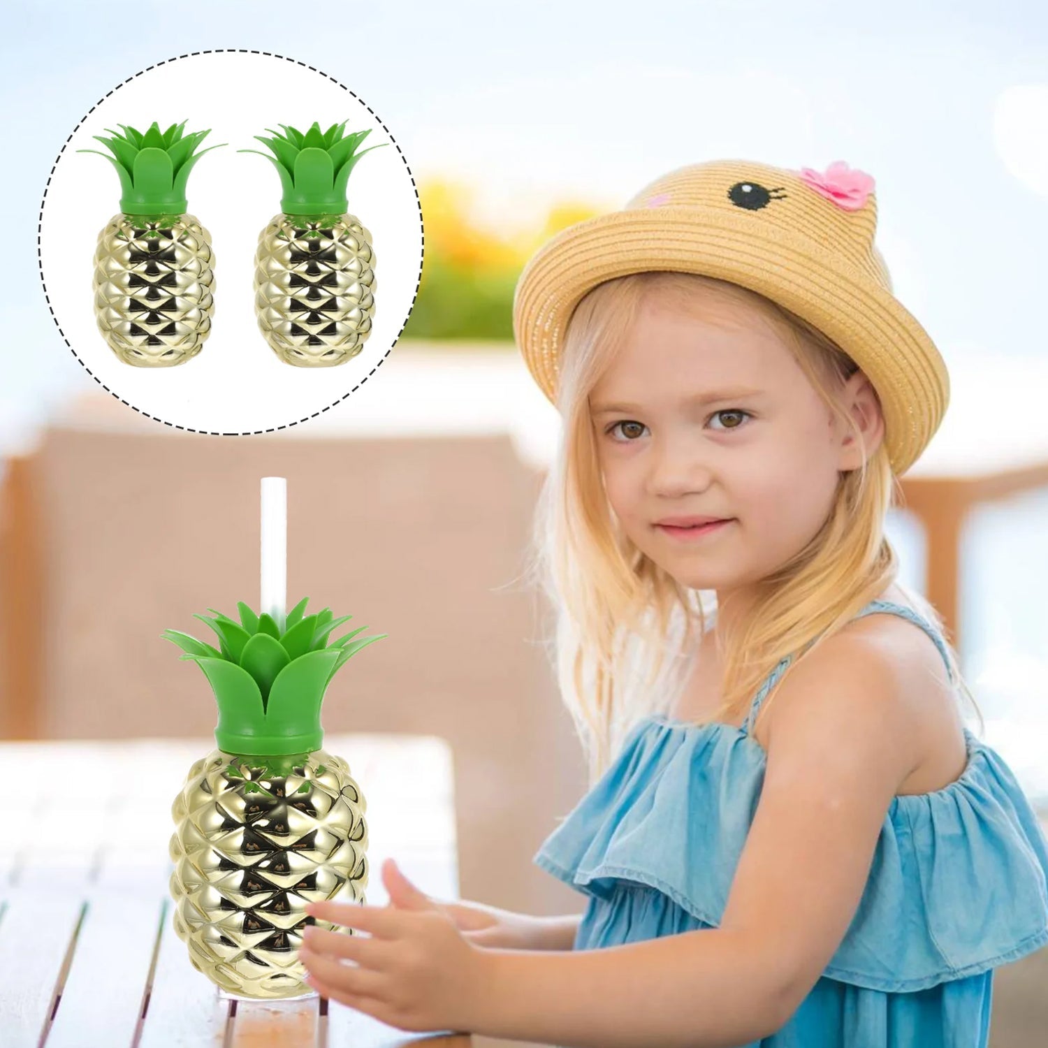 Plastic Pineapple Cups with Straw (1 Pc) - Party Favors, Hawaiian, Beach your brand