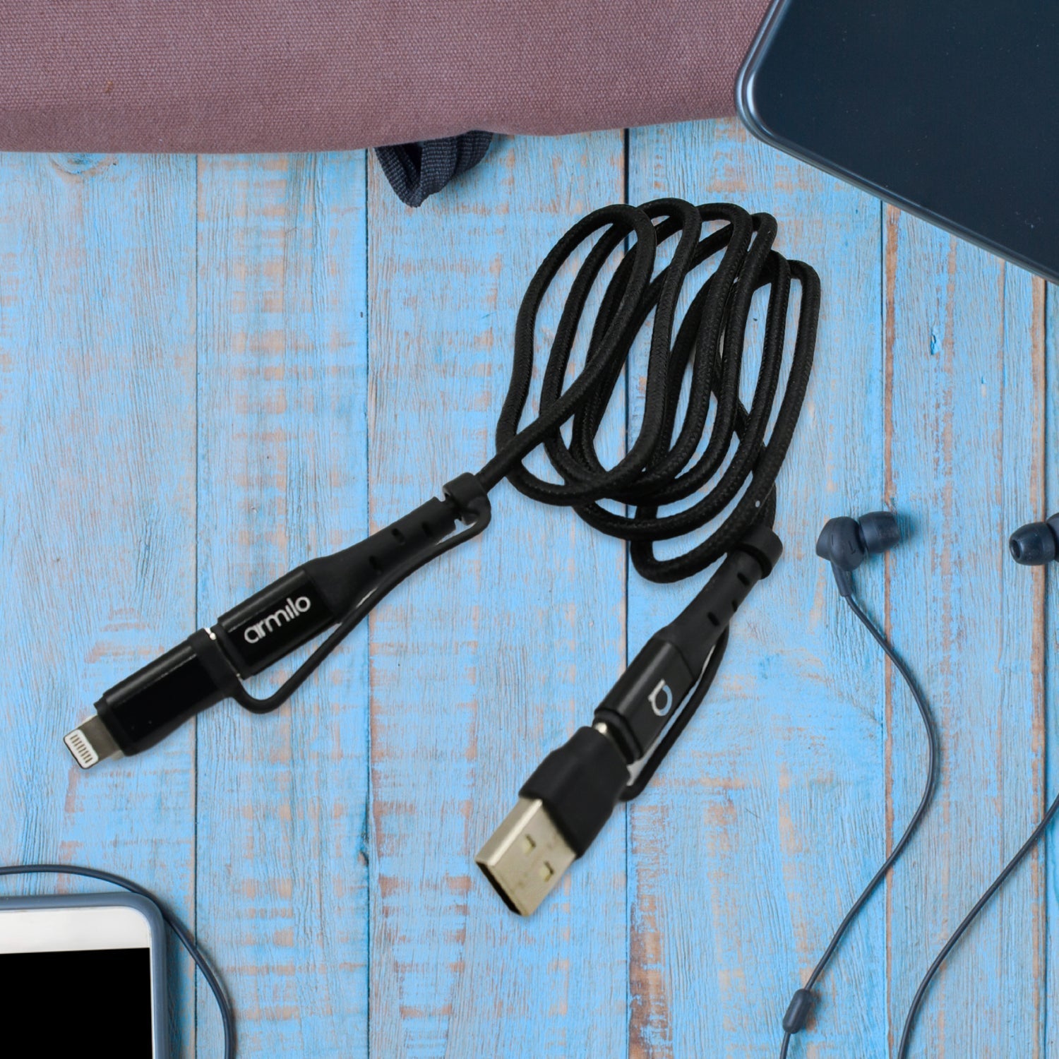 3 IN 1 Fast Charging Cable with Type C & iPhone Support, Compatible with all devices, Data Transmission, Unbreakable Braided, Tangle Free your brand