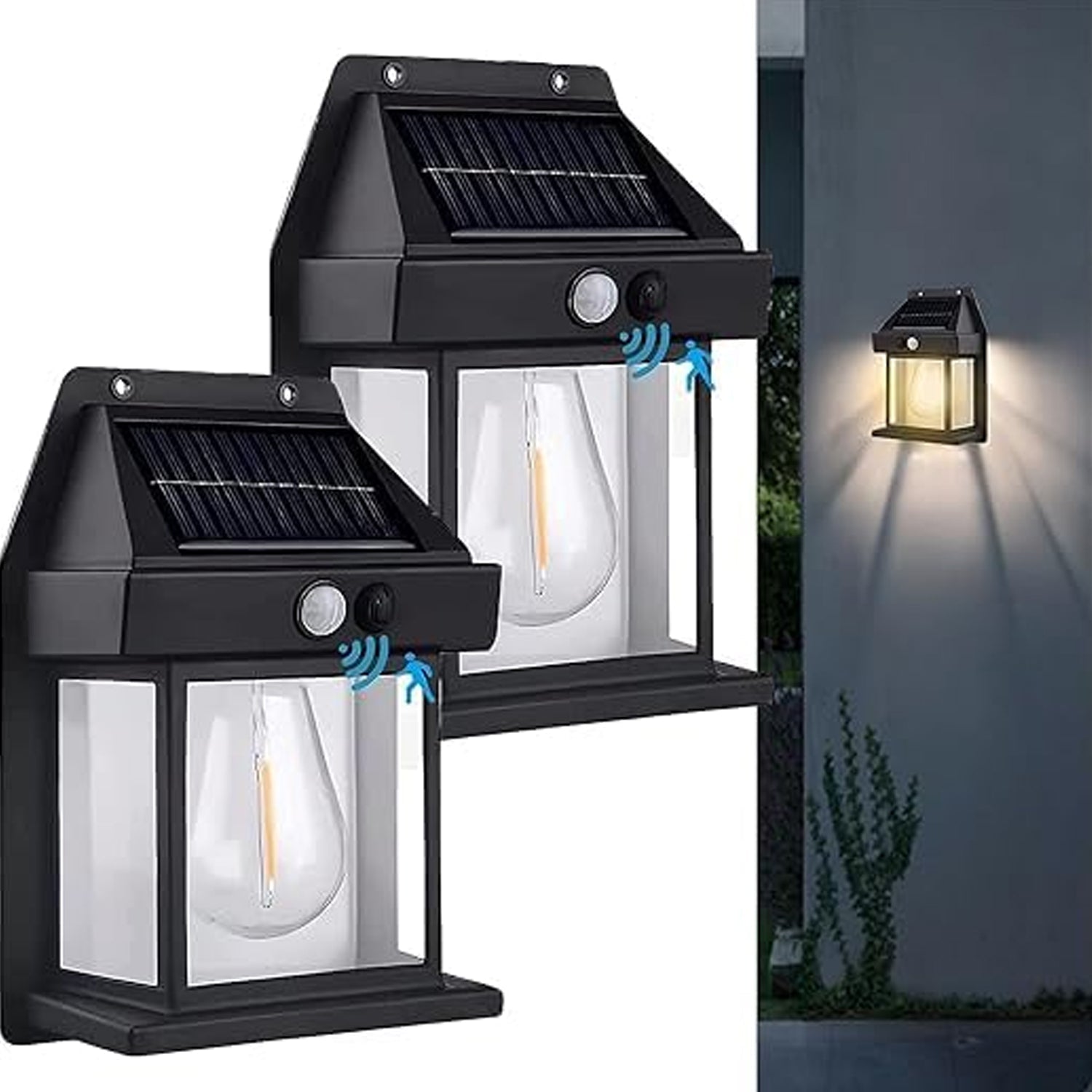 Solar Wall Lights / Lamp Outdoor, Wireless Dusk to Dawn Porch Lights Fixture, Solar Wall Lantern with 3 Modes & Motion Sensor, Waterproof Exterior Lighting with Clear Panel (1 Pc ) - Shopmania Wholesale