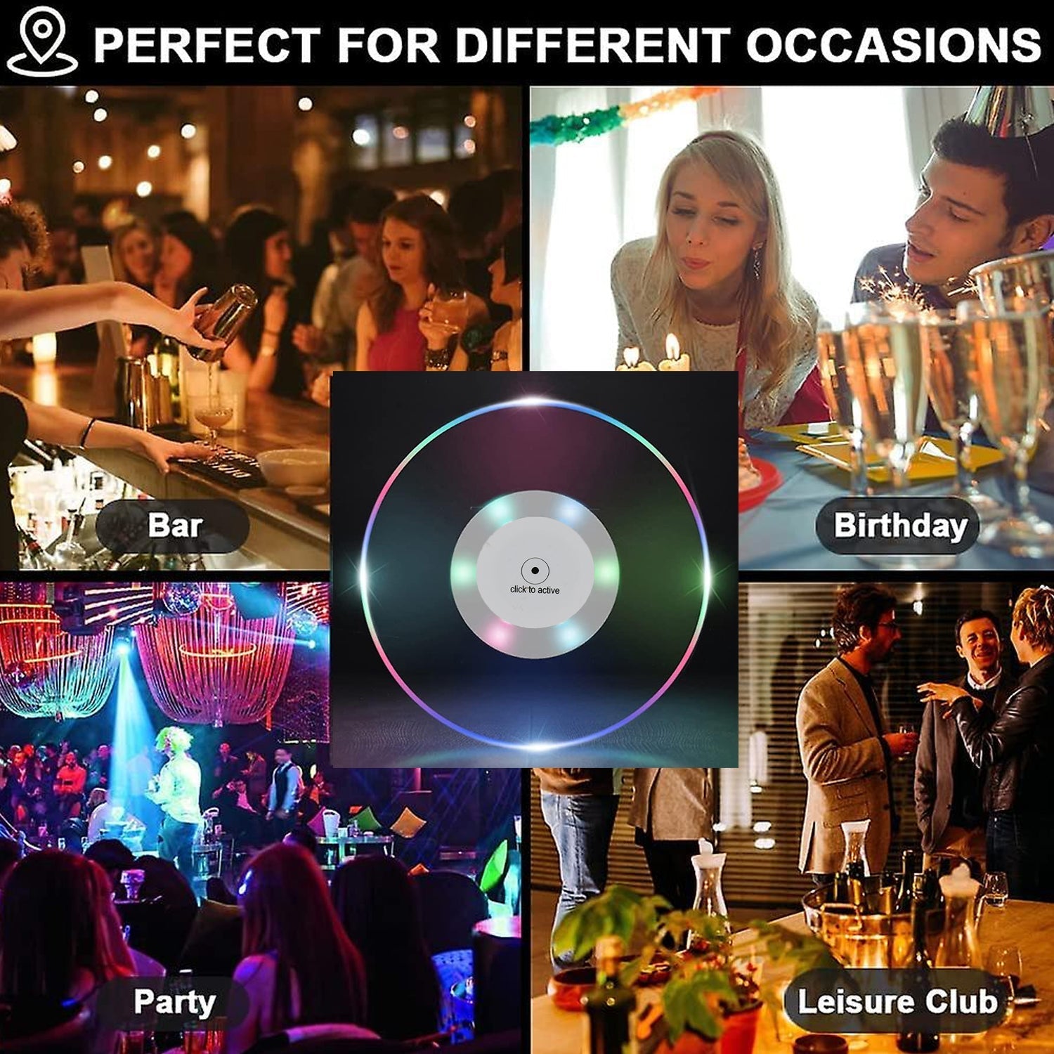 Colorful LED Cocktail Coaster, Round Ultra-Thin LED Drink Coaster (1 Pc) your brand