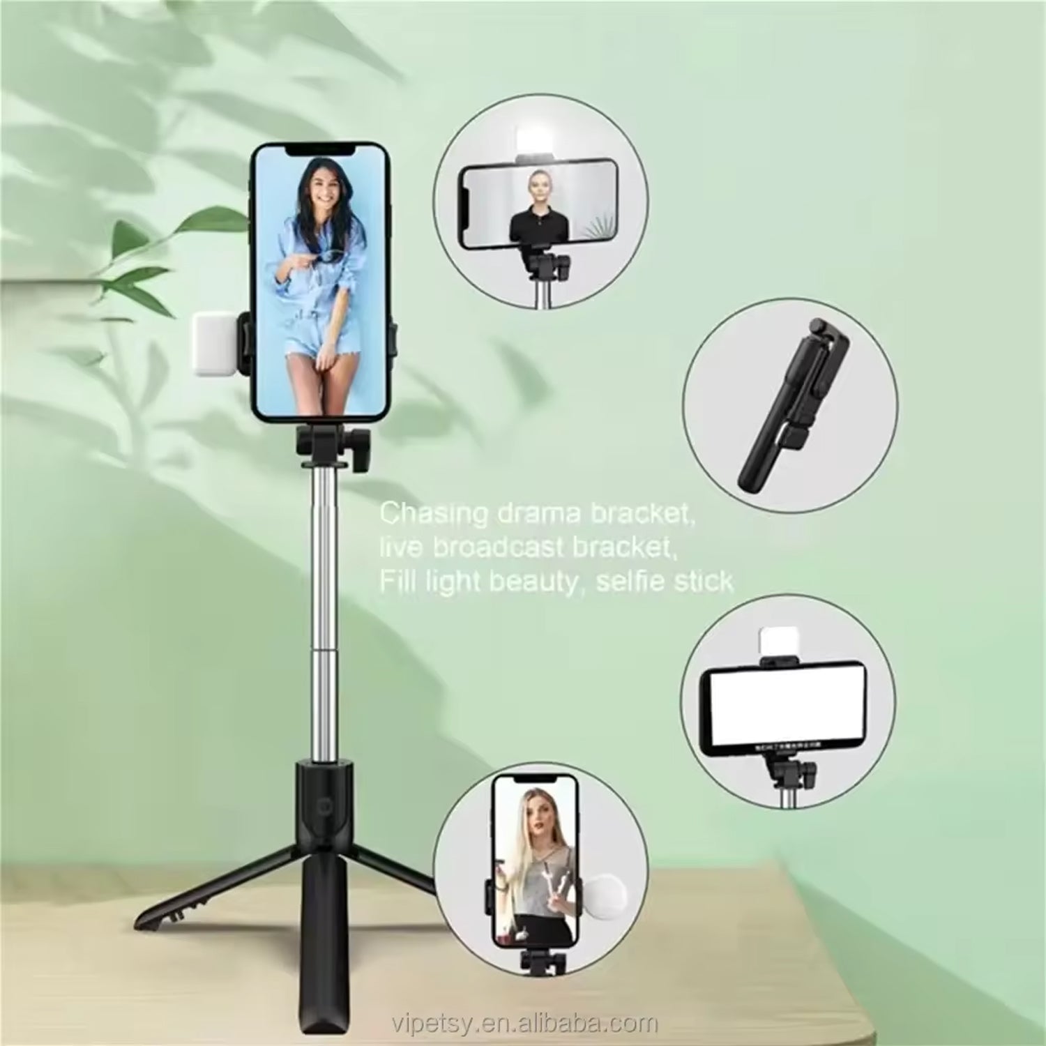 Portable Foldable Selfie Stick with Remote Control, 3-Axis Tripod Hand Stabilizer for Smartphones, TikTok Vlog YouTuber Video Recording (1 Pc) your brand